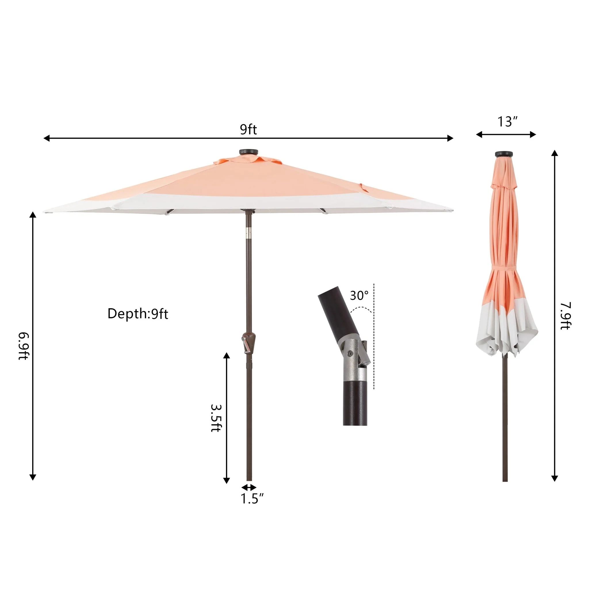 Spencer Classic Coastal 2-Tone Solar LED Market Patio Umbrella with 12 LED Strip Lights - Image 35