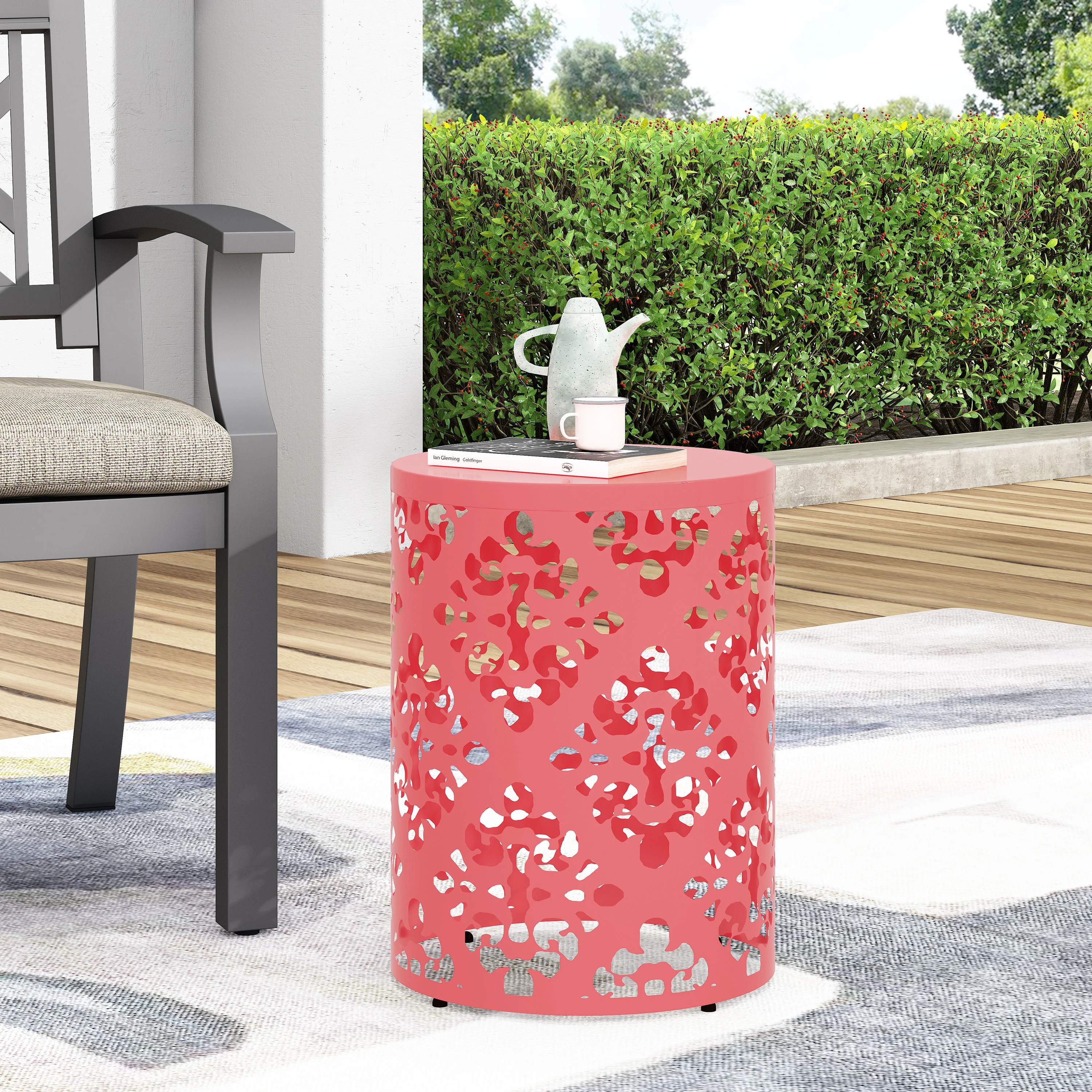 Spherical Outdoor Cylindrical End Table with Iron Cut Design - Image 28