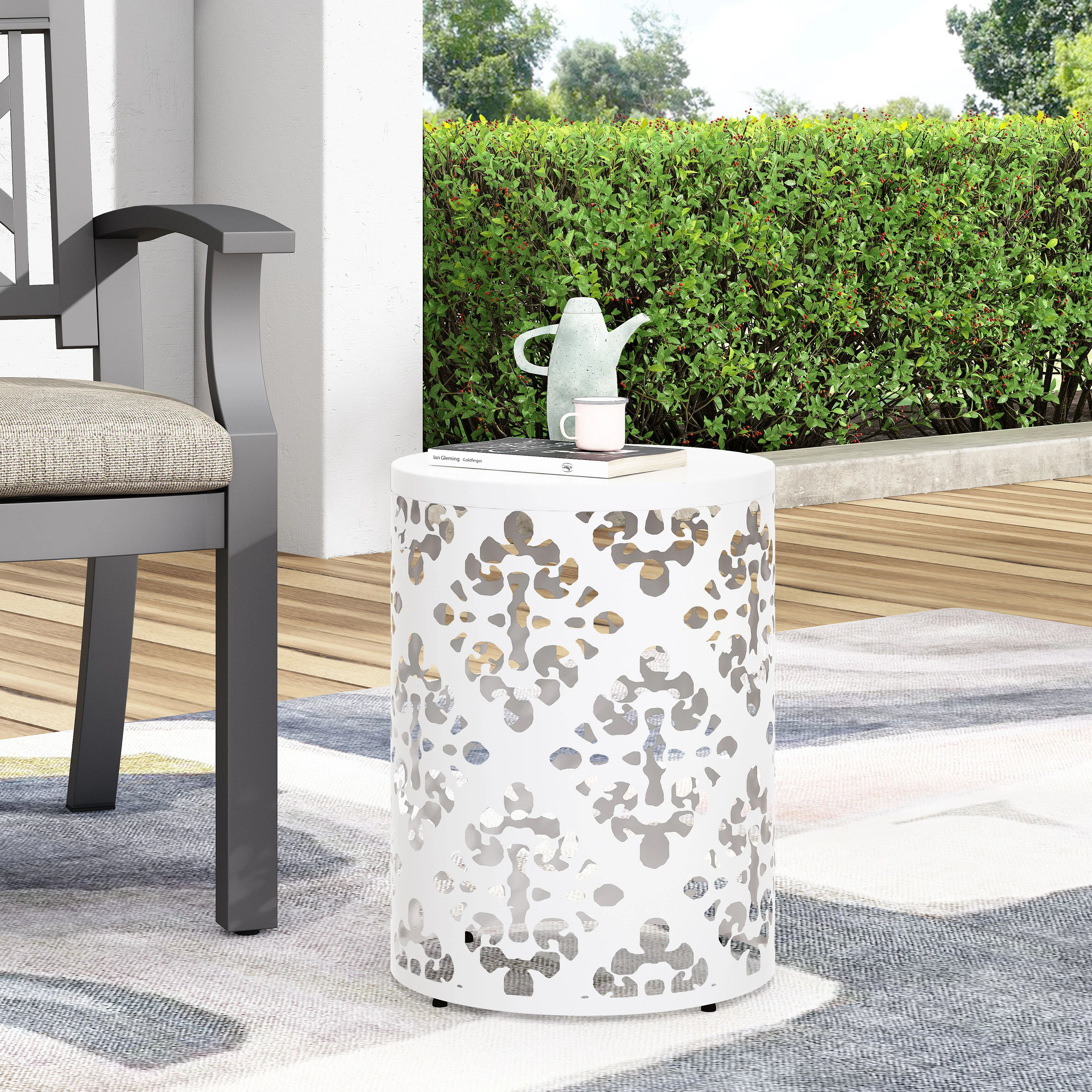 Spherical Outdoor Cylindrical End Table with Iron Cut Design - Image 8