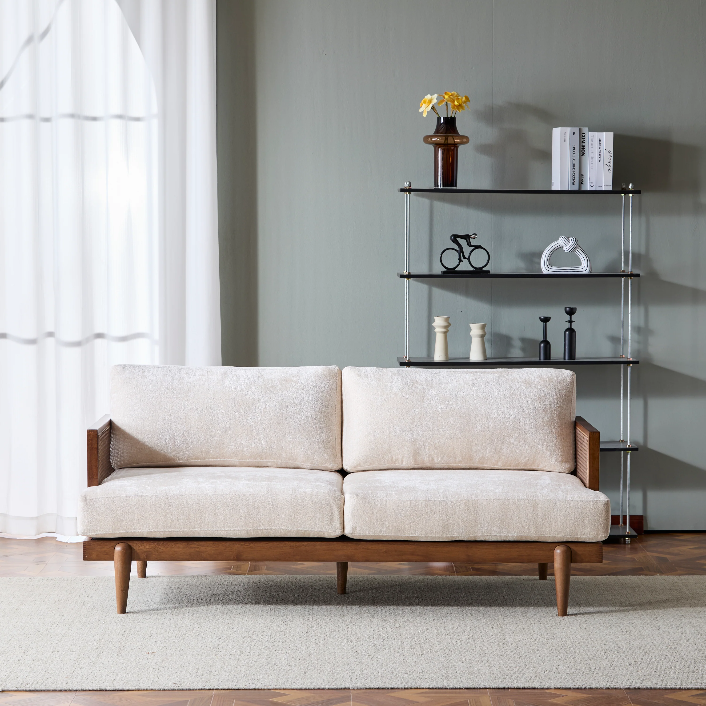 3-Seater Sofa with Cane Rattan and Wooden Frame - Image 16