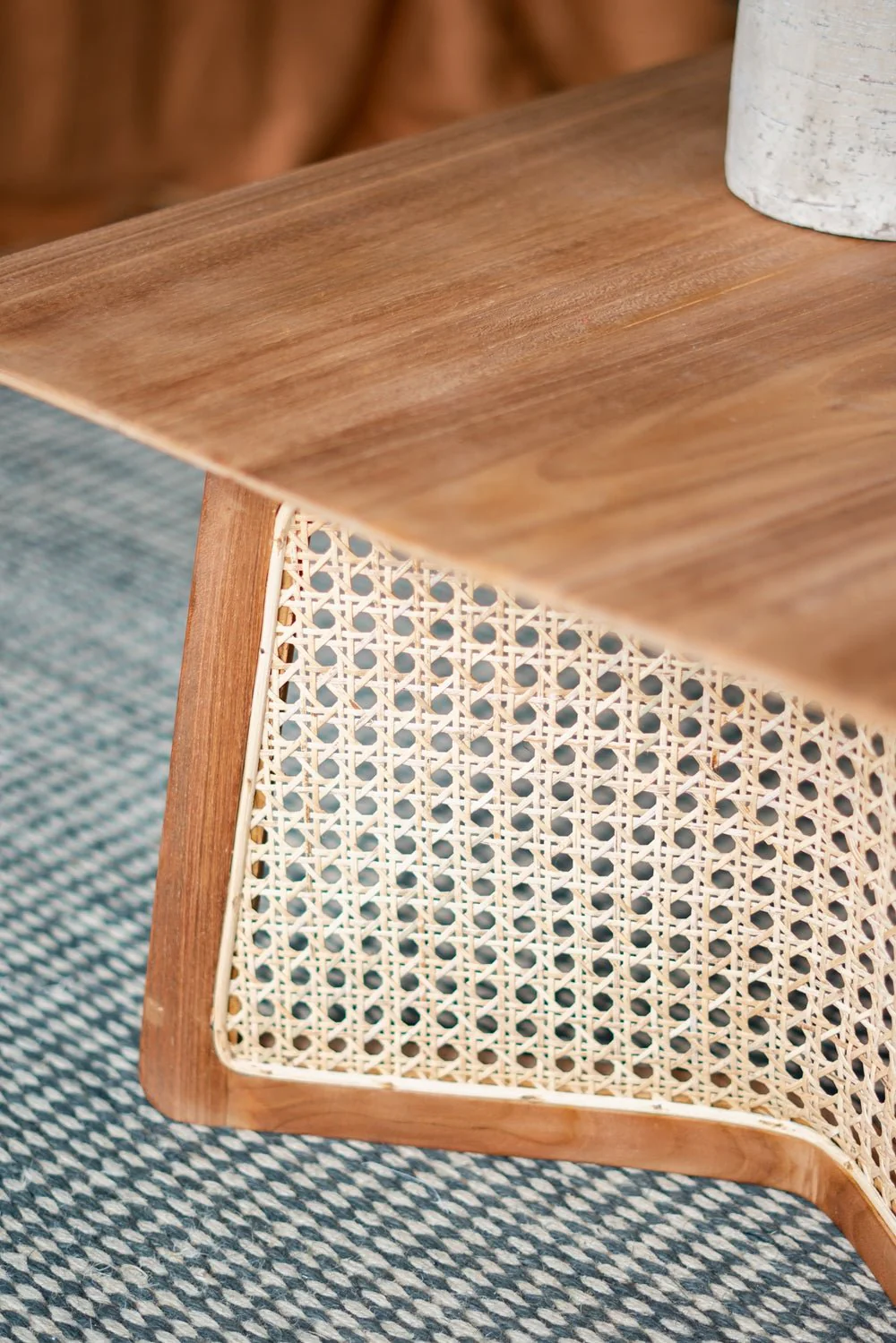 Square Coffee Table with Wooden Top and Rattan Base - Image 3