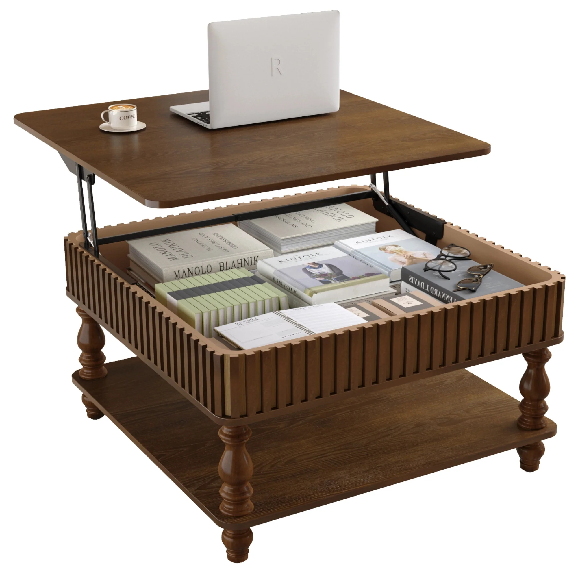 Square Fluted Lift-Top Coffee Table with Hidden & Open Storage - Image 2