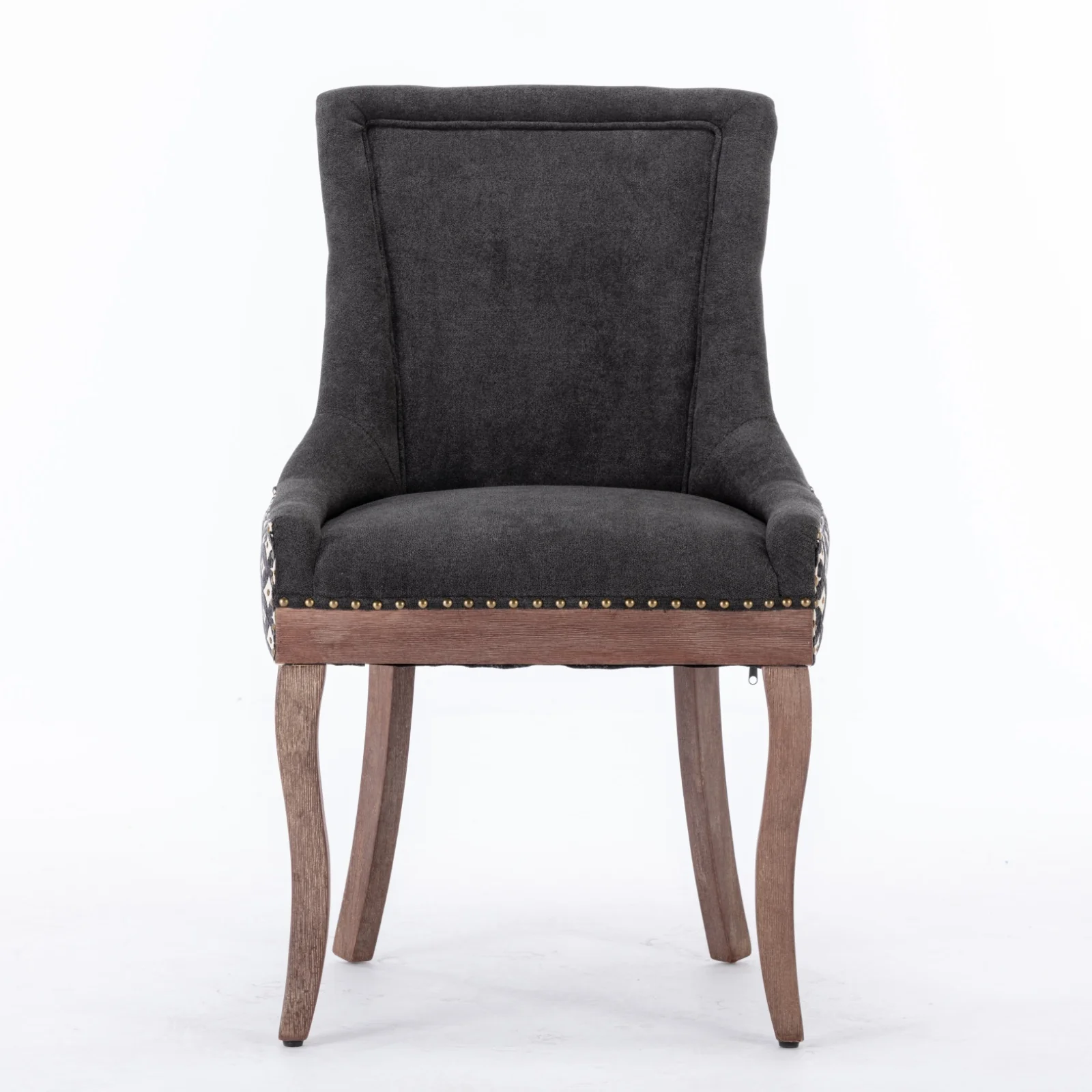 Square Patterned Back Upholstered Dining Chair with Bronze Nailhead Trim, Set of 2 - Image 2