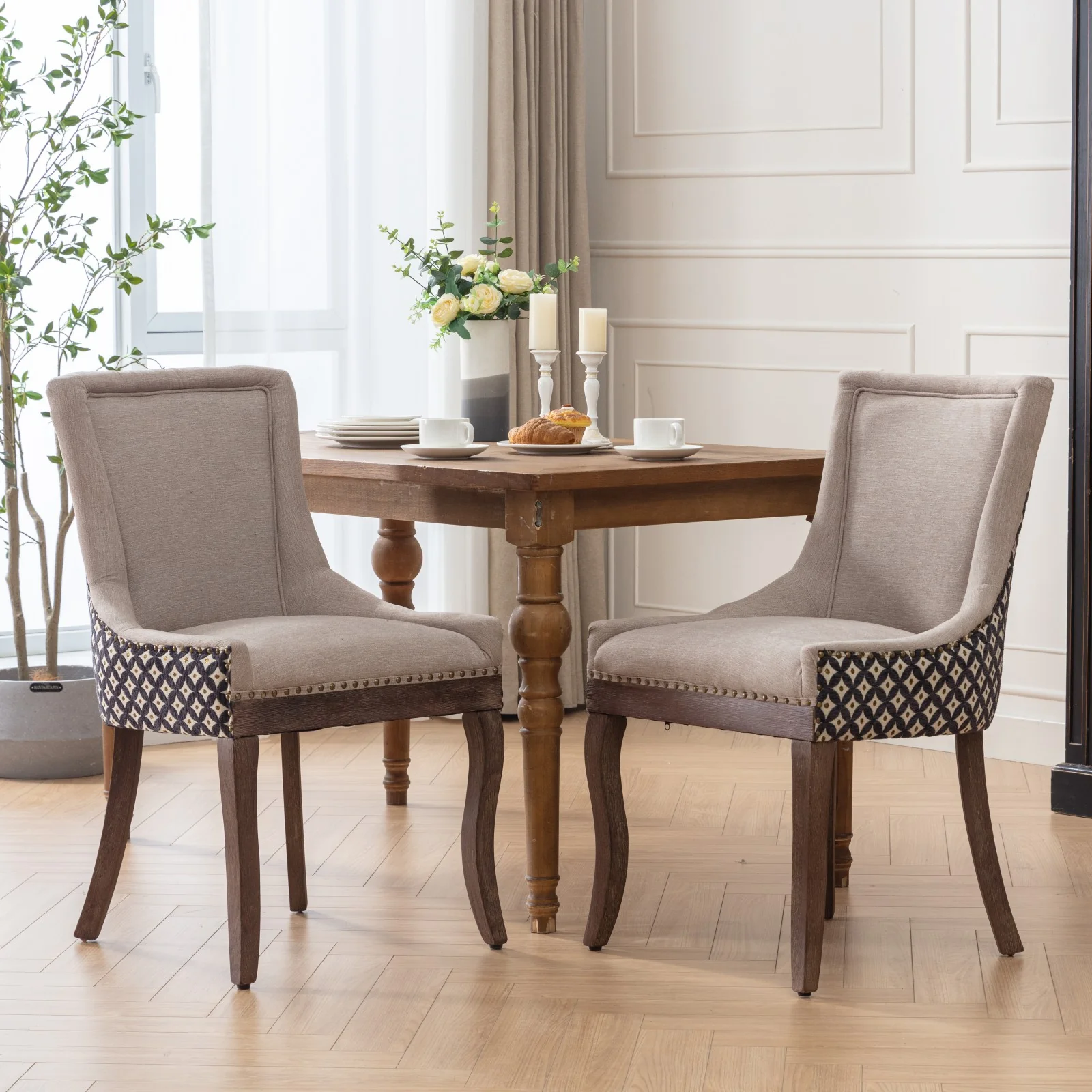 Square Patterned Back Upholstered Dining Chair with Bronze Nailhead Trim, Set of 2 - Image 58