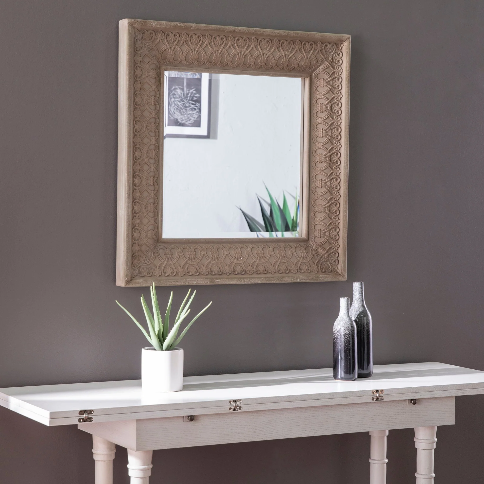 Square Wall Mirror with Intricate Detail - Image 2
