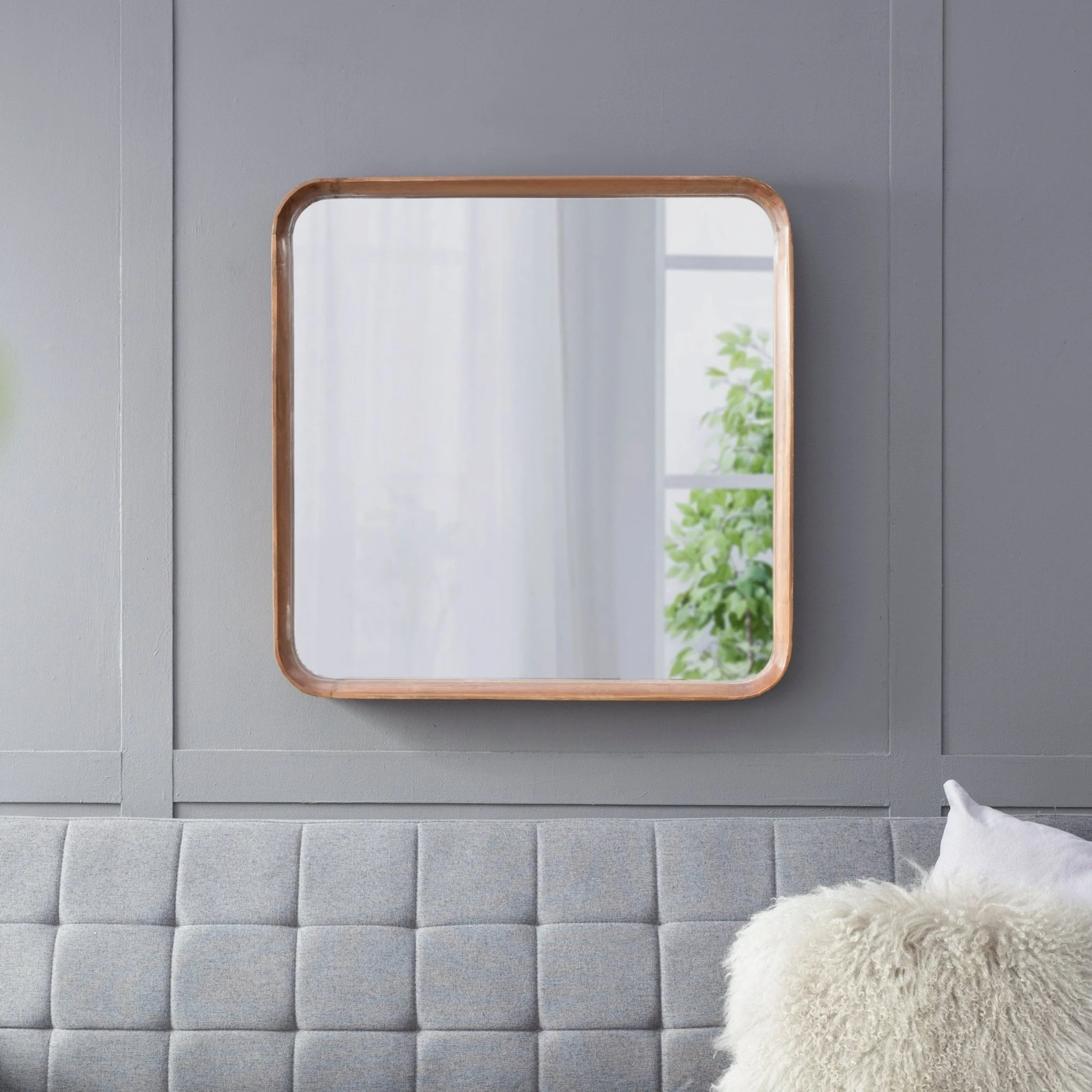 Square Wall Mirror with Wood Frame - Image 2