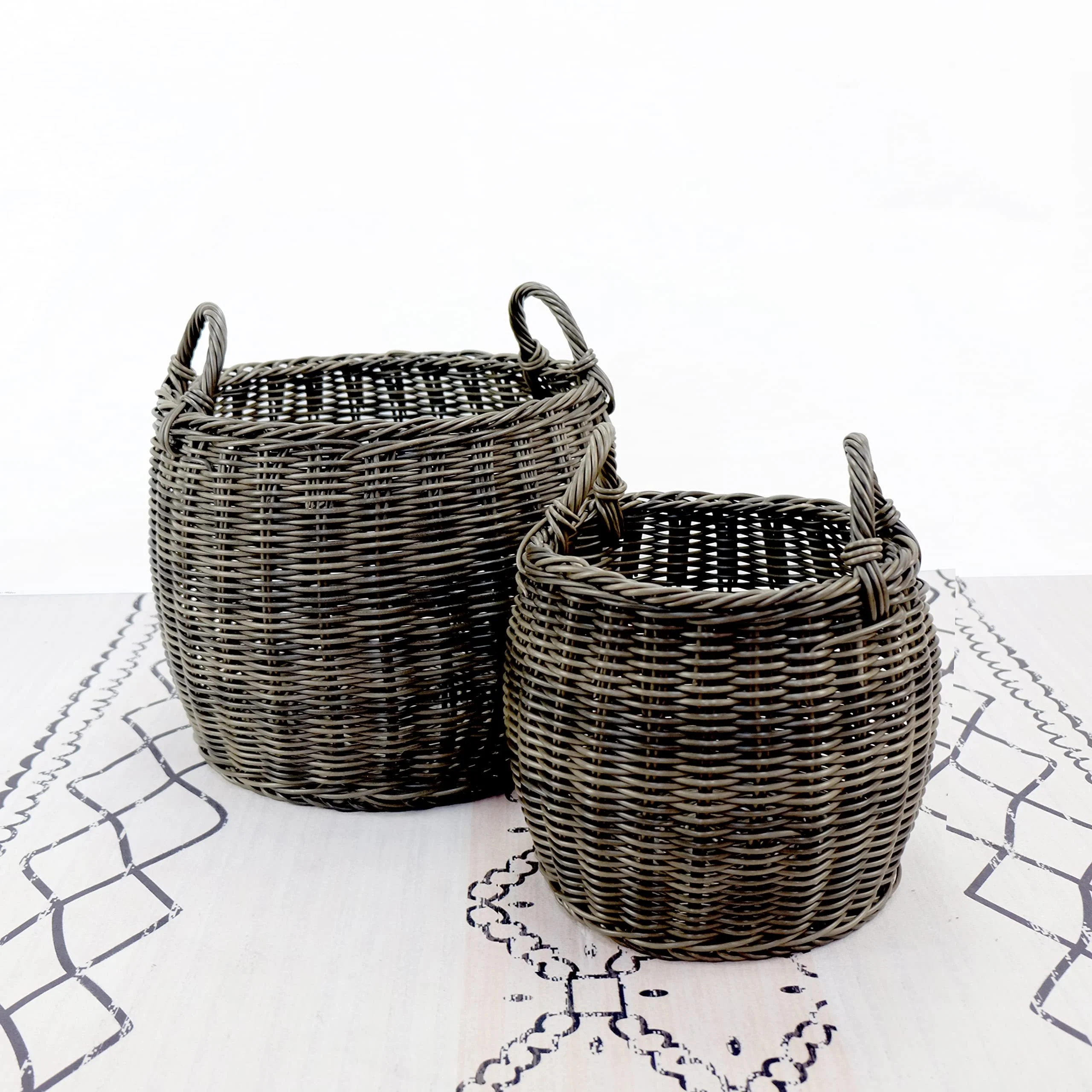 Stackable Hand Woven Wicker Storage Basket , Set of 2 - Image 2
