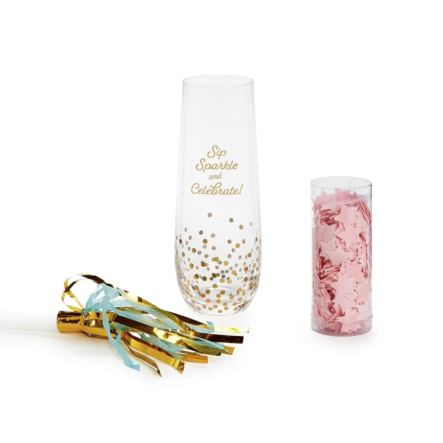 Stemless Champagne Glass with Star Bath Confetti and Noise Maker - Image 5