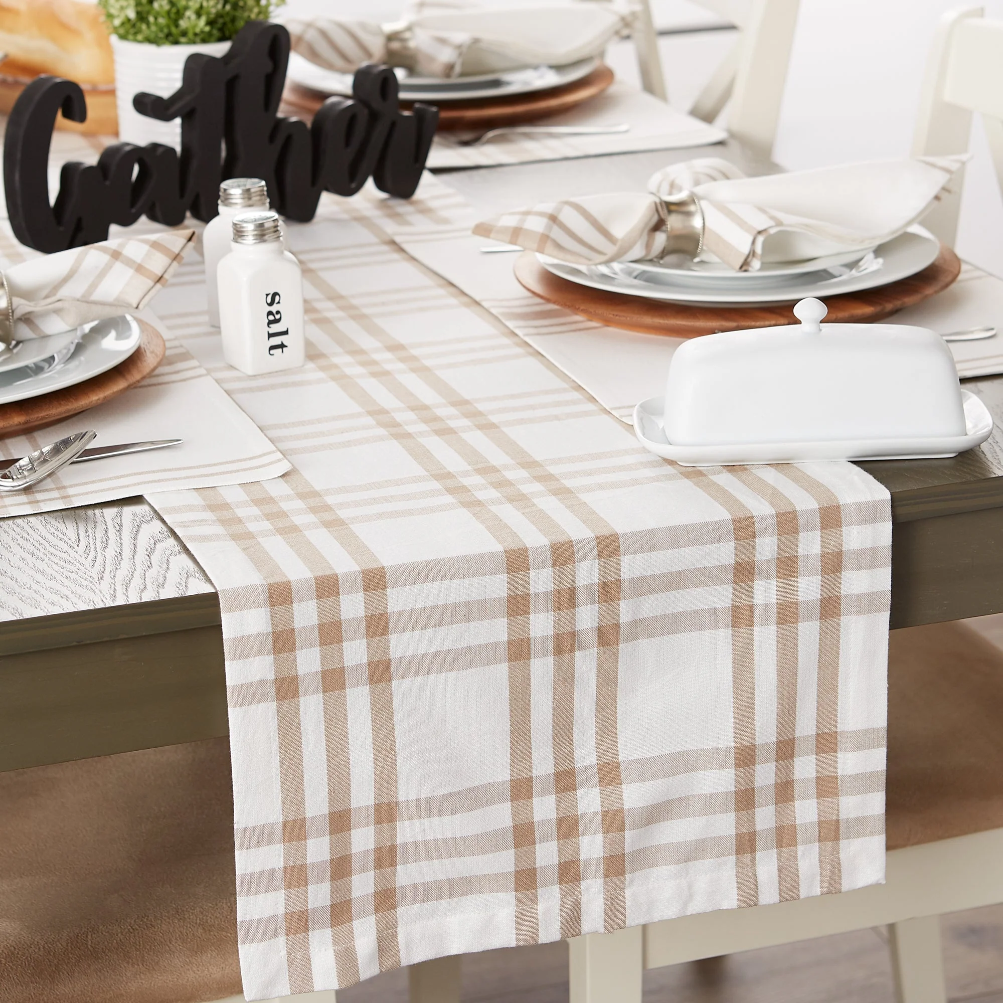 Stone Farm To Table Check 14"X72" Table Runner - Image 2