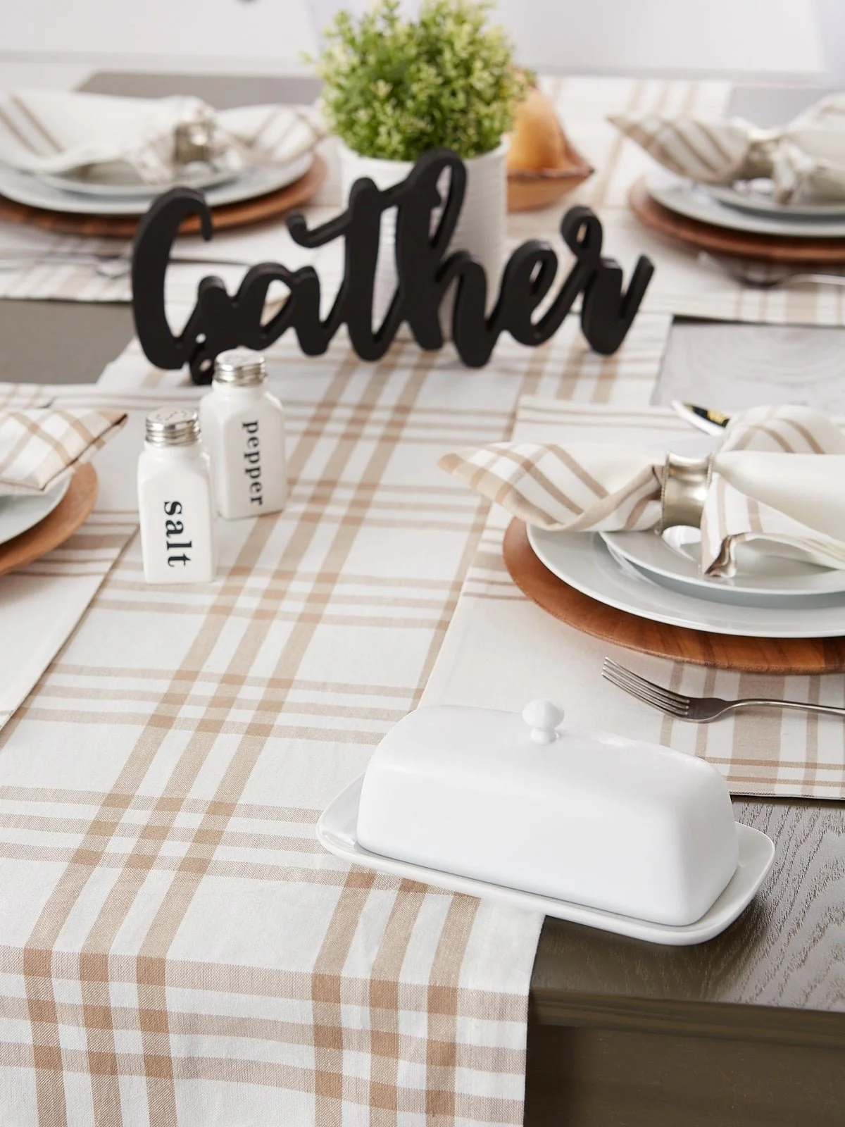 Stone Farm To Table Check 14"X72" Table Runner - Image 7