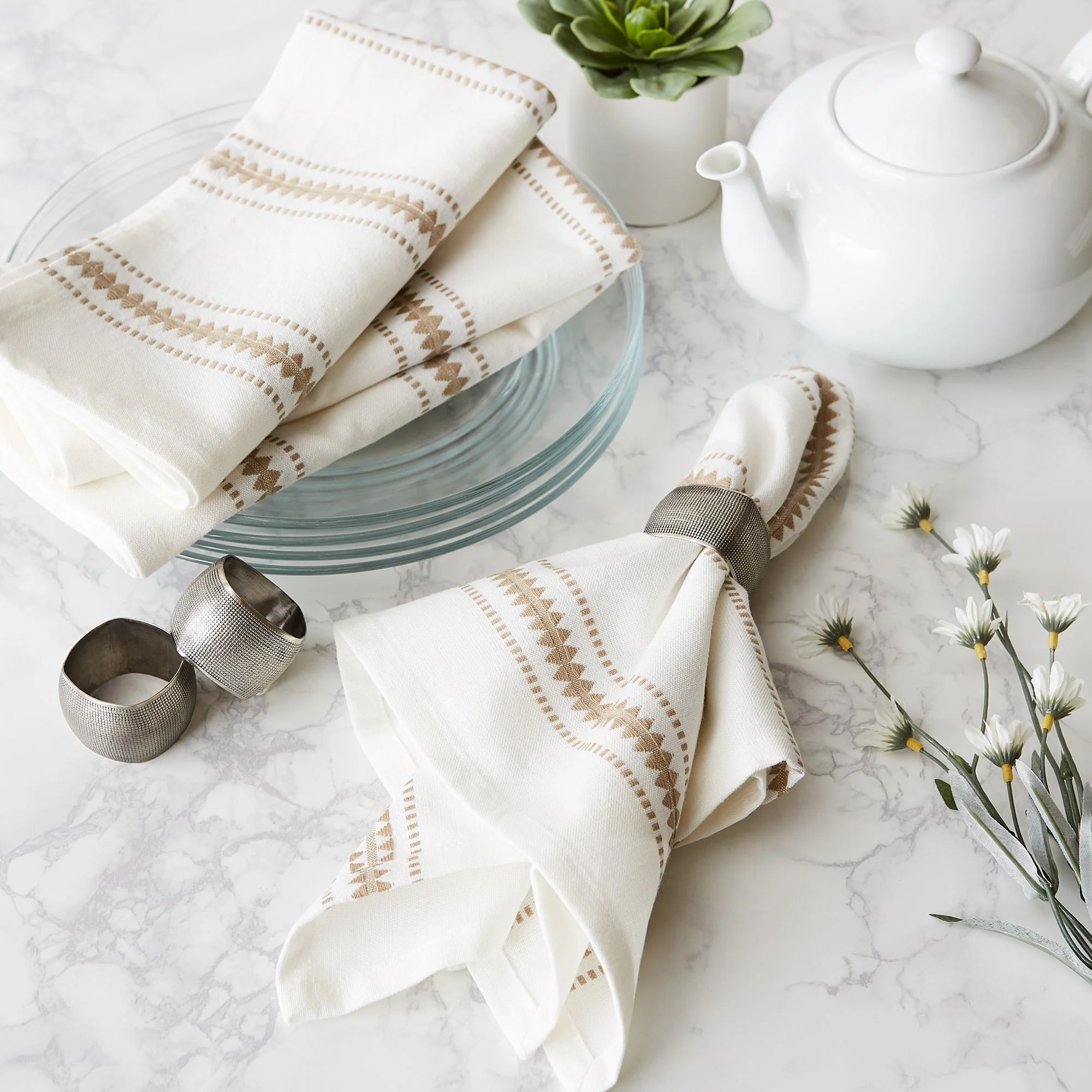 Stone Zig Dobby Stripe Napkins, Set Of 6 - Image 4