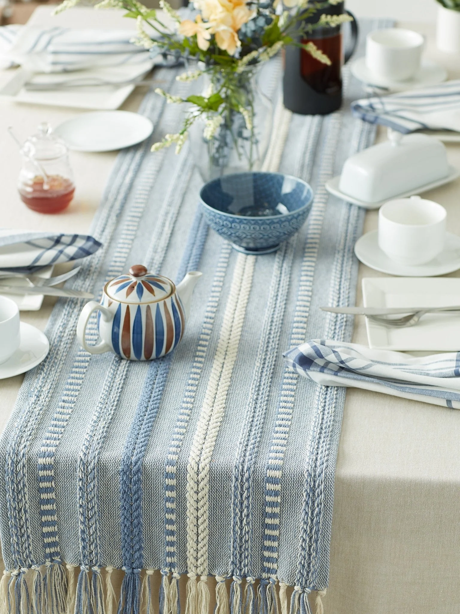 Stonewash Blue Braided Stripe Table Runner 15X72 - Image 4