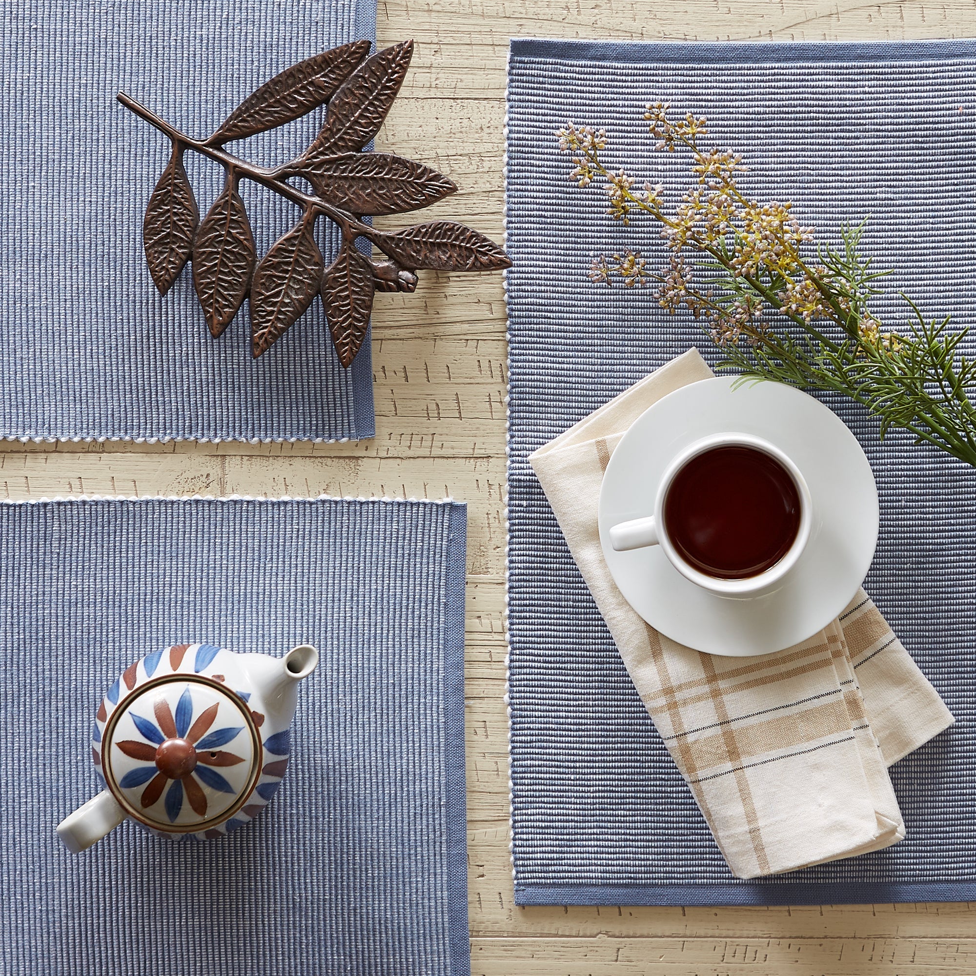 Stonewash Blue/White 2-Tone Ribbed Placemats, Set Of 6 - Image 6
