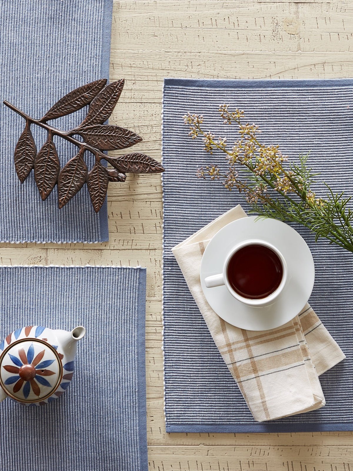 Stonewash Blue/White 2-Tone Ribbed Placemats, Set Of 6 - Image 7
