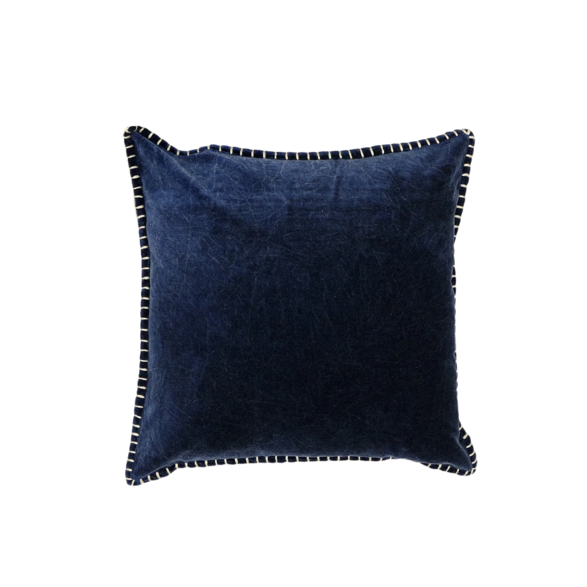 Stonewashed Cotton Velvet Throw Pillow with Decorative Handstiched Edges