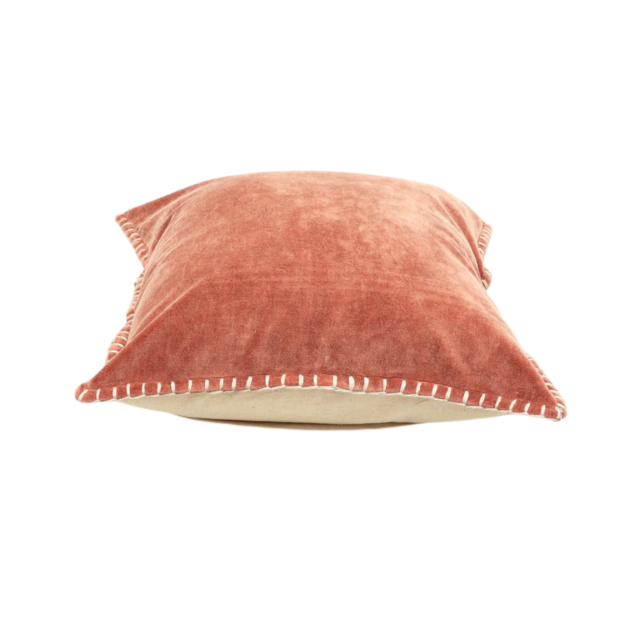 Stonewashed Cotton Velvet Throw Pillow with Decorative Handstiched Edges - Image 21