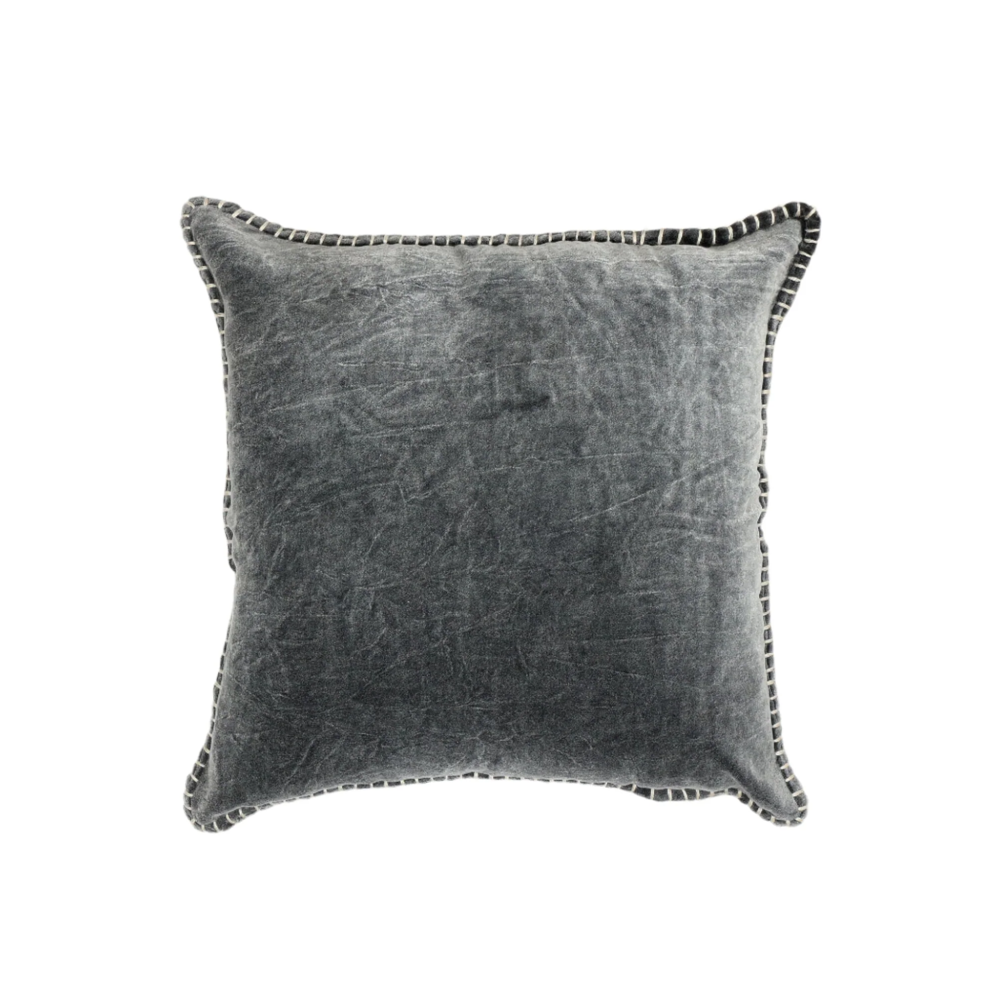 Stonewashed Cotton Velvet Throw Pillow with Decorative Handstiched Edges - Image 26