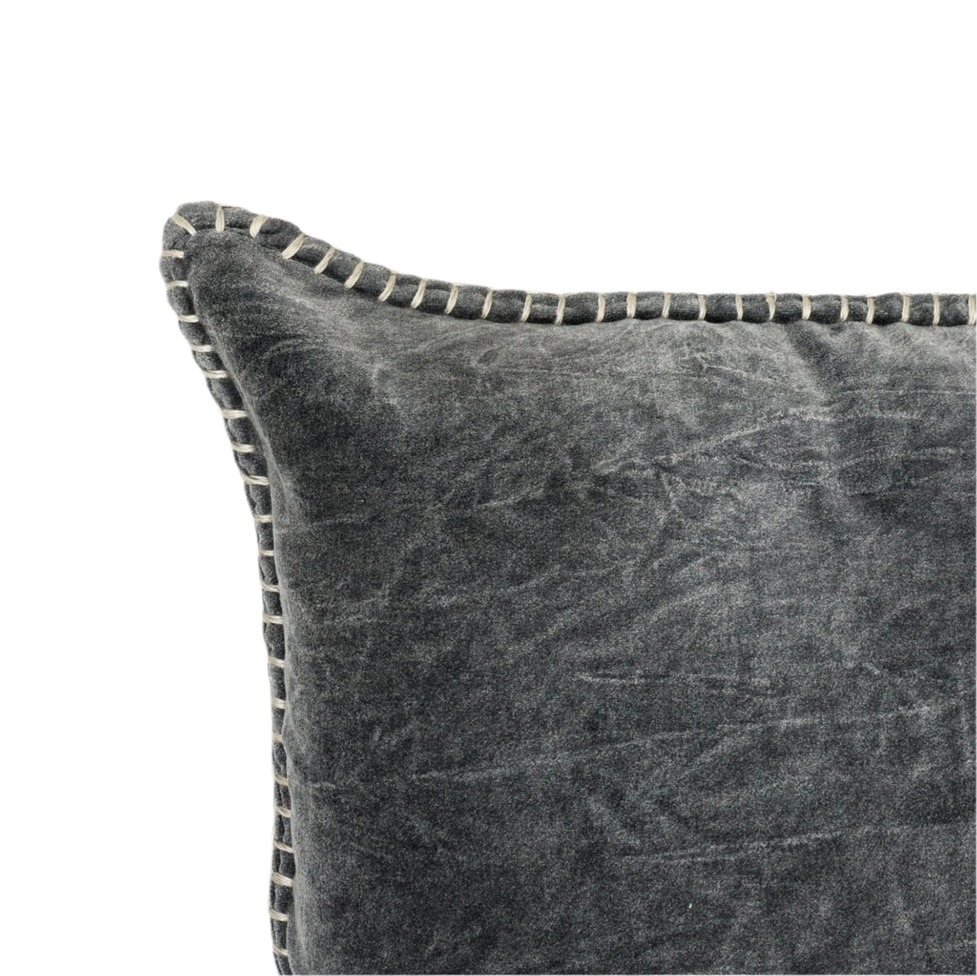 Stonewashed Cotton Velvet Throw Pillow with Decorative Handstiched Edges - Image 29