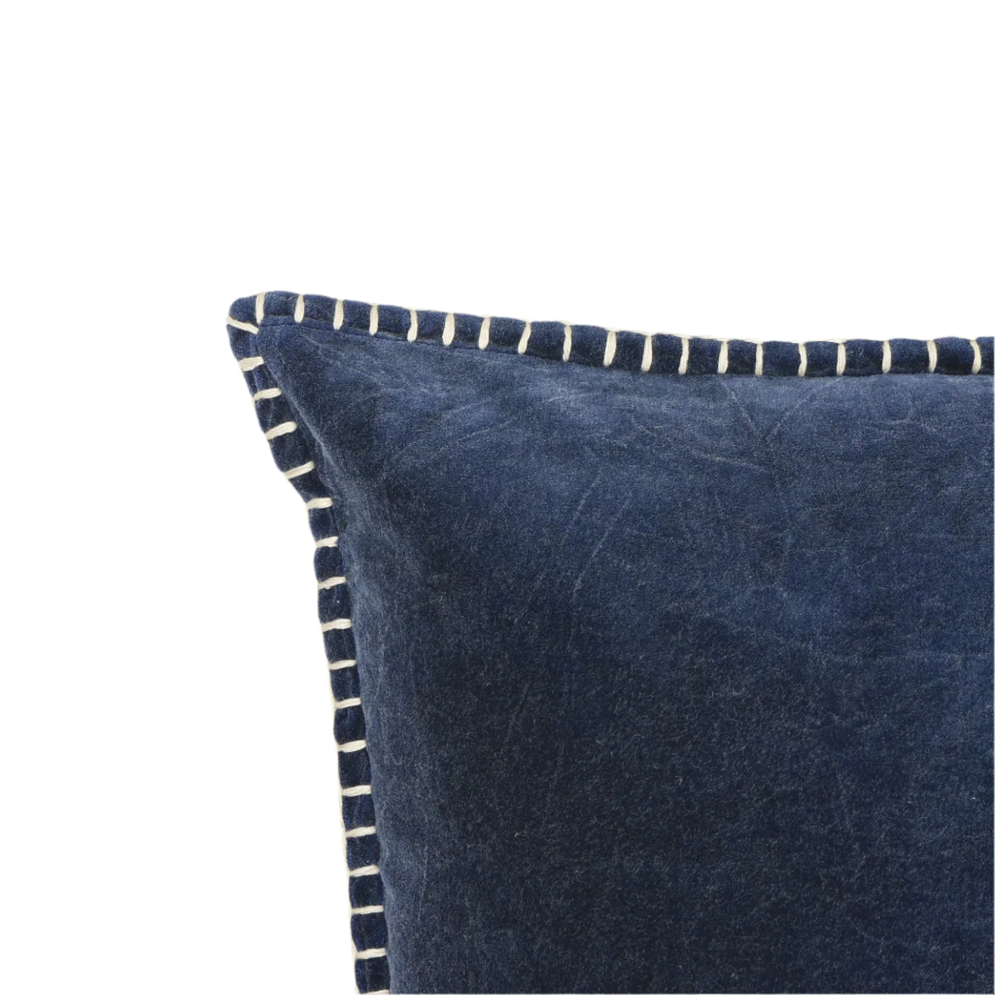 Stonewashed Cotton Velvet Throw Pillow with Decorative Handstiched Edges - Image 3