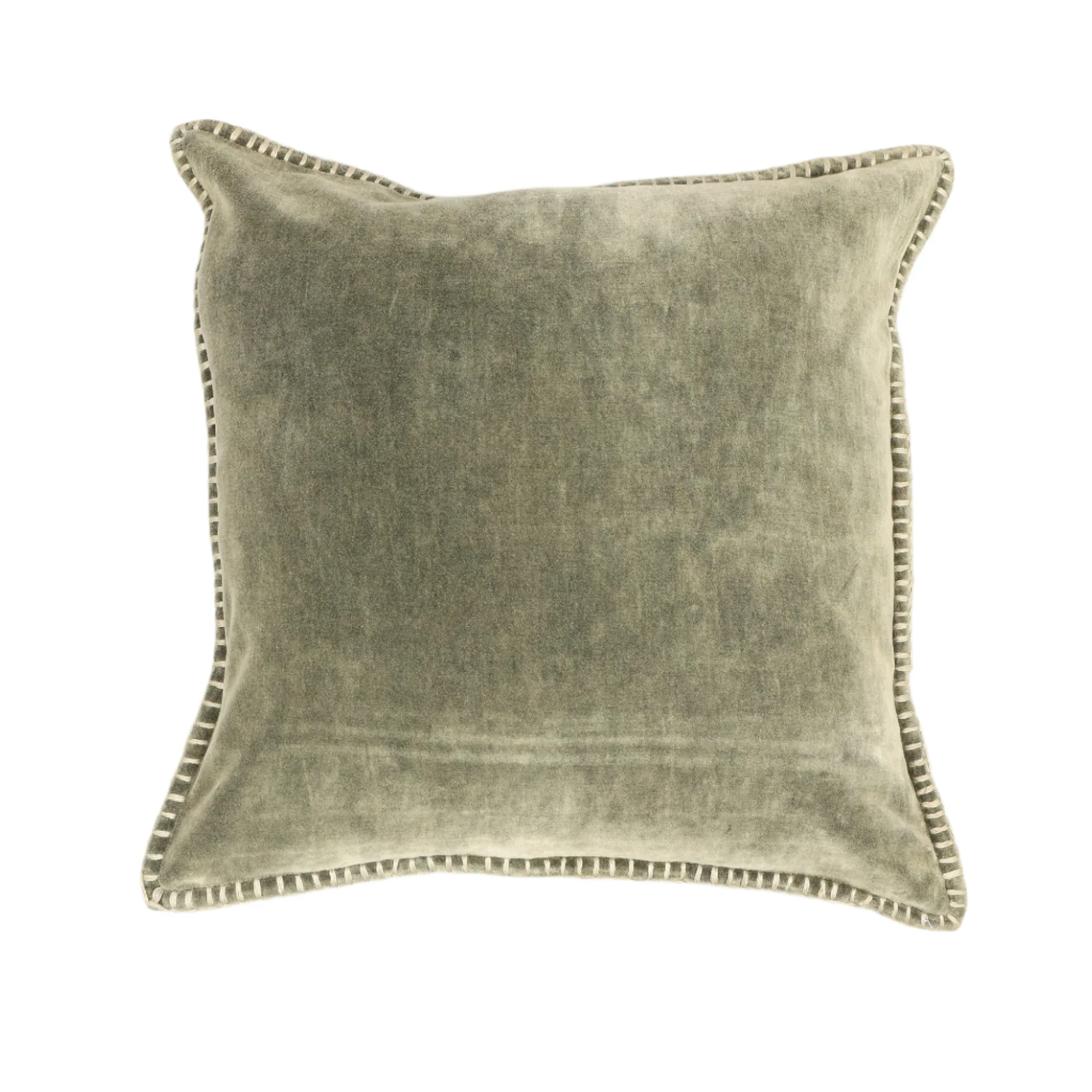Stonewashed Cotton Velvet Throw Pillow with Decorative Handstiched Edges - Image 46