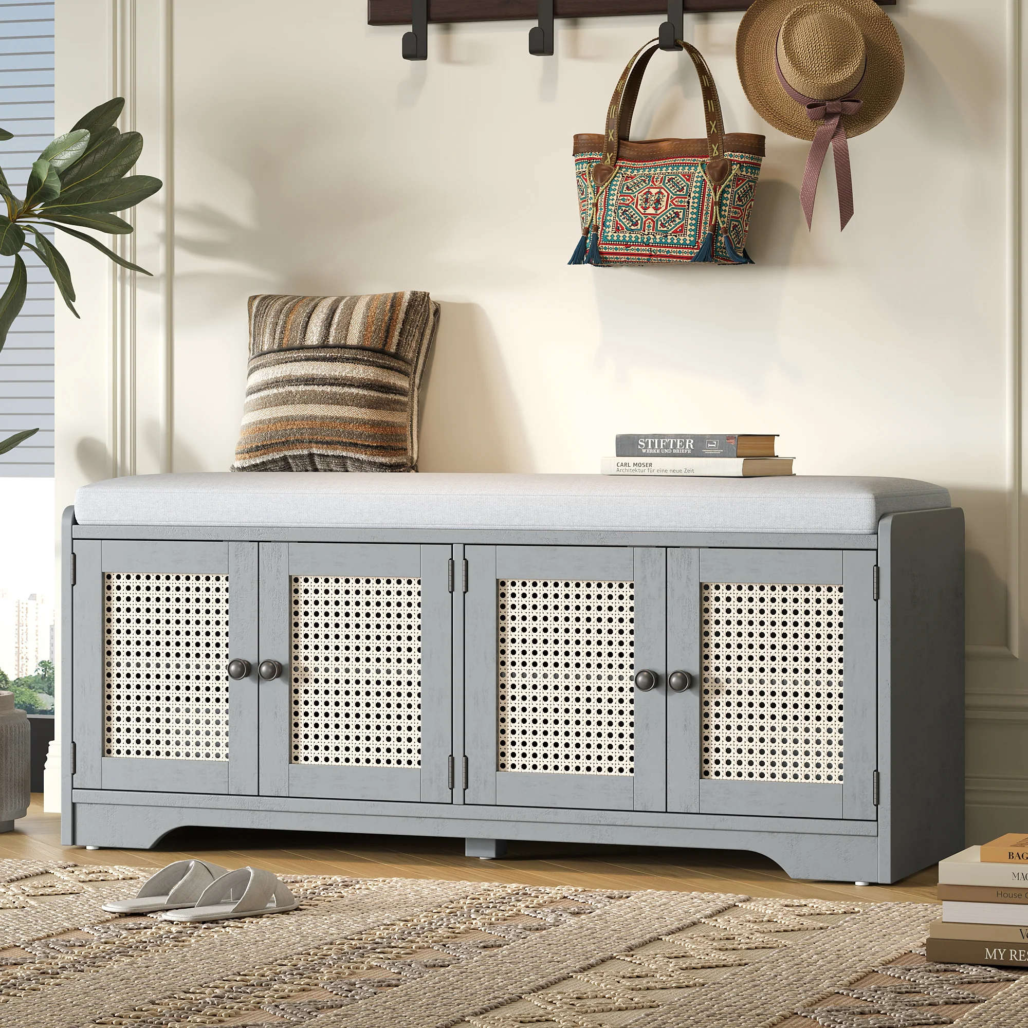 Storage Bench with Rattan Doors - Image 24