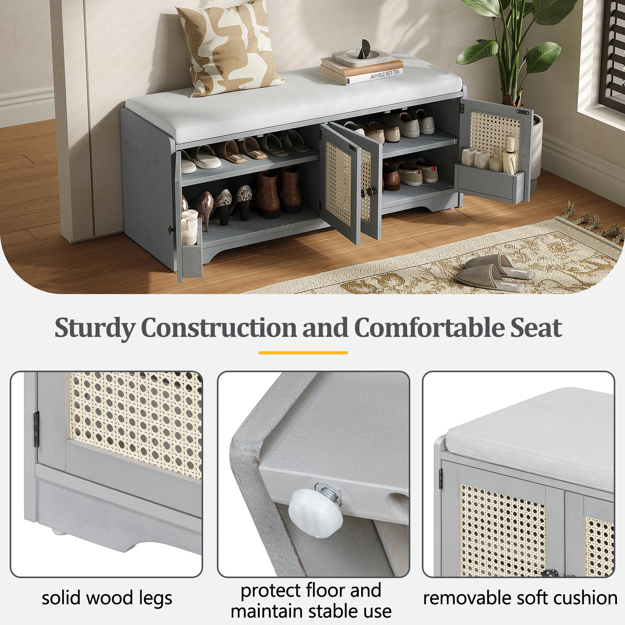 Storage Bench with Rattan Doors - Image 29