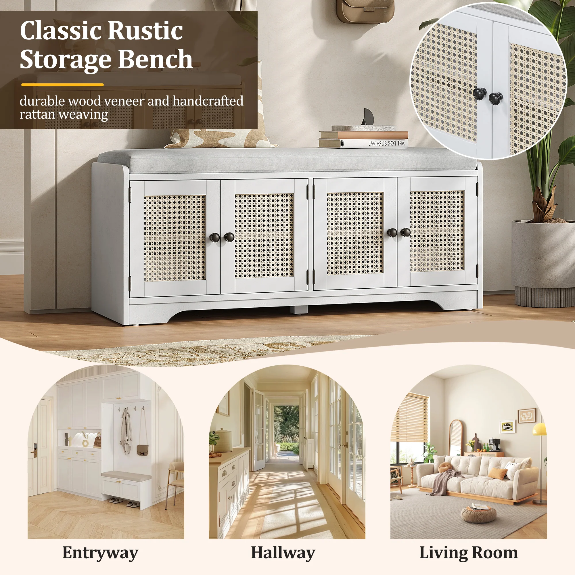 Storage Bench with Rattan Doors - Image 41