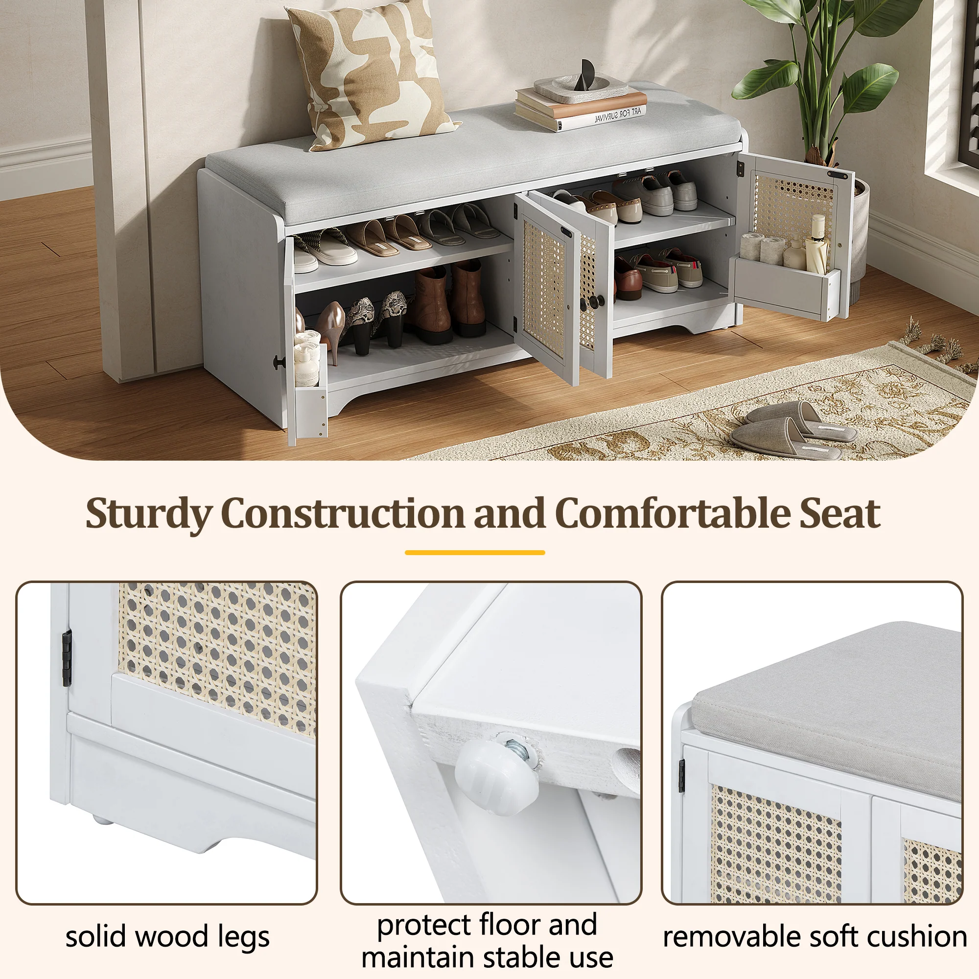 Storage Bench with Rattan Doors - Image 43