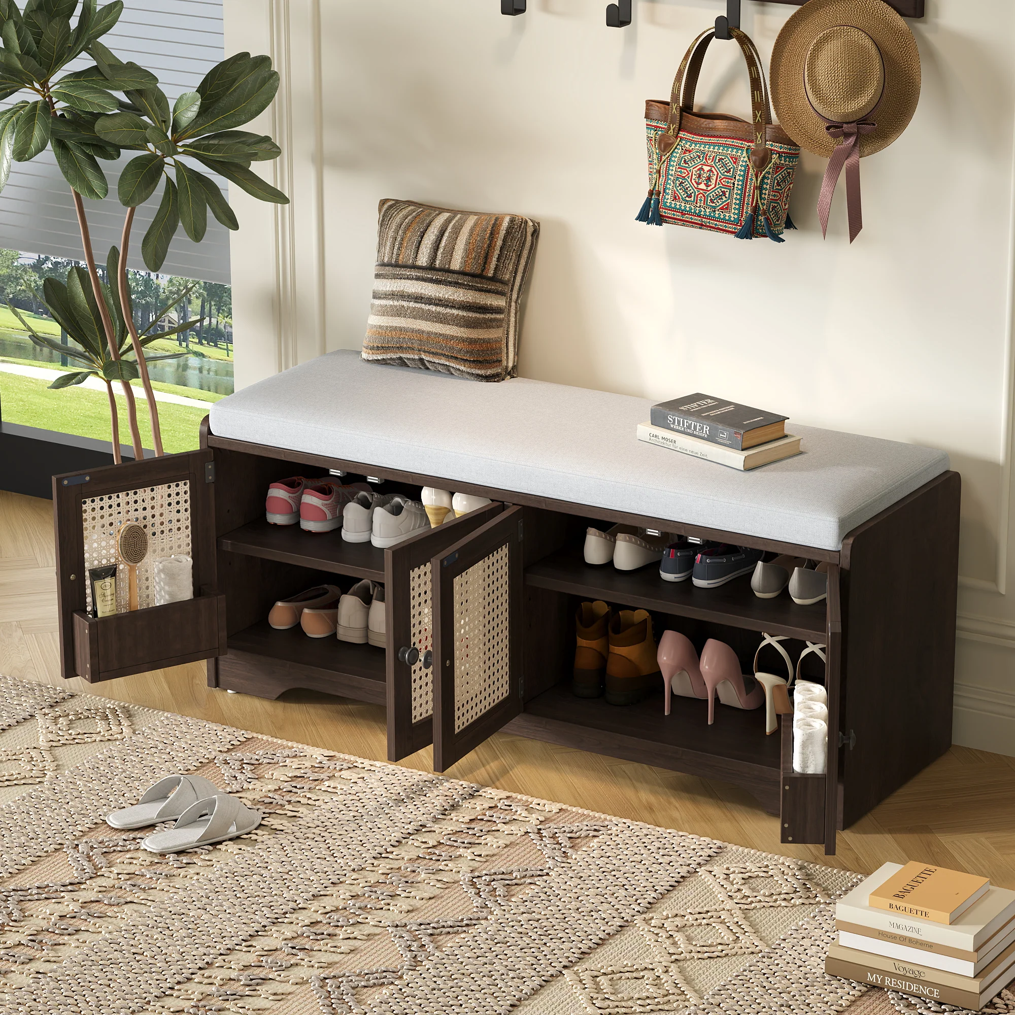 Storage Bench with Rattan Doors - Image 66