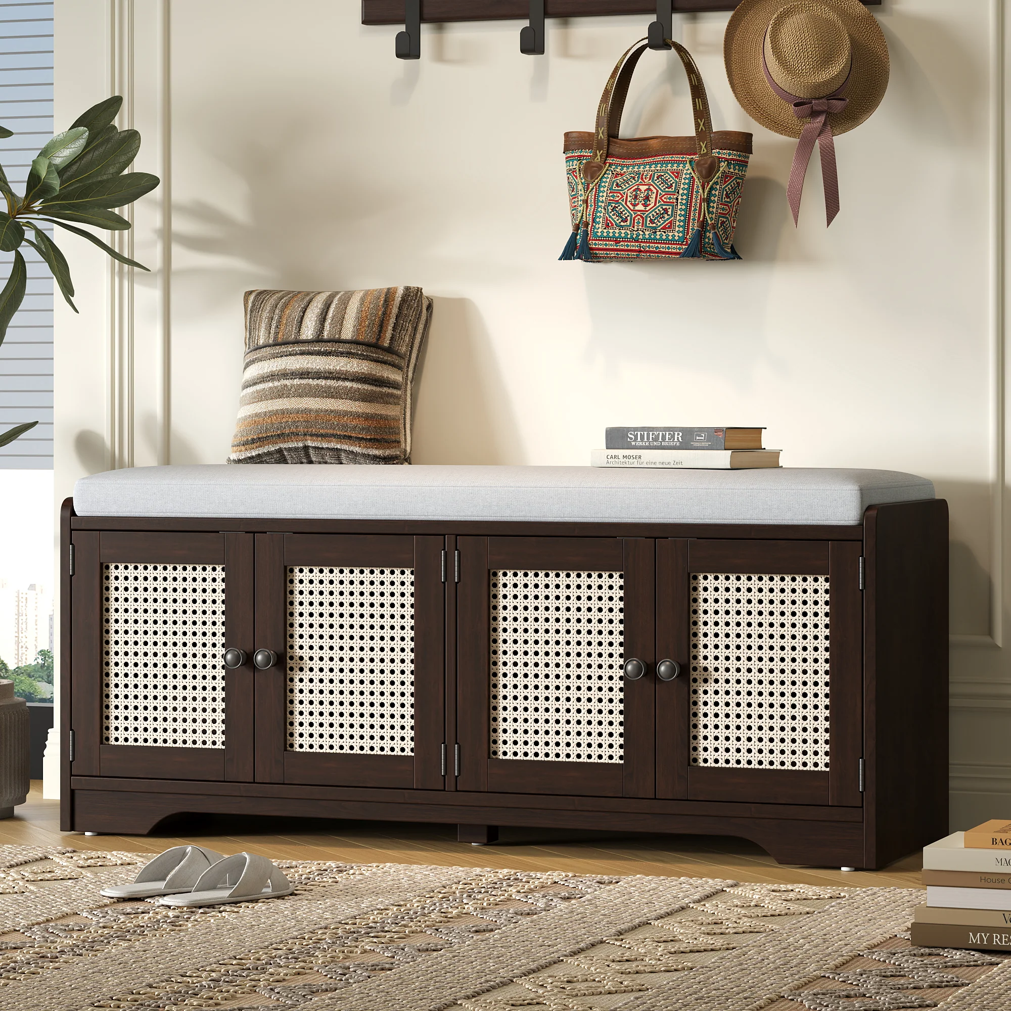 Storage Bench with Rattan Doors - Image 67