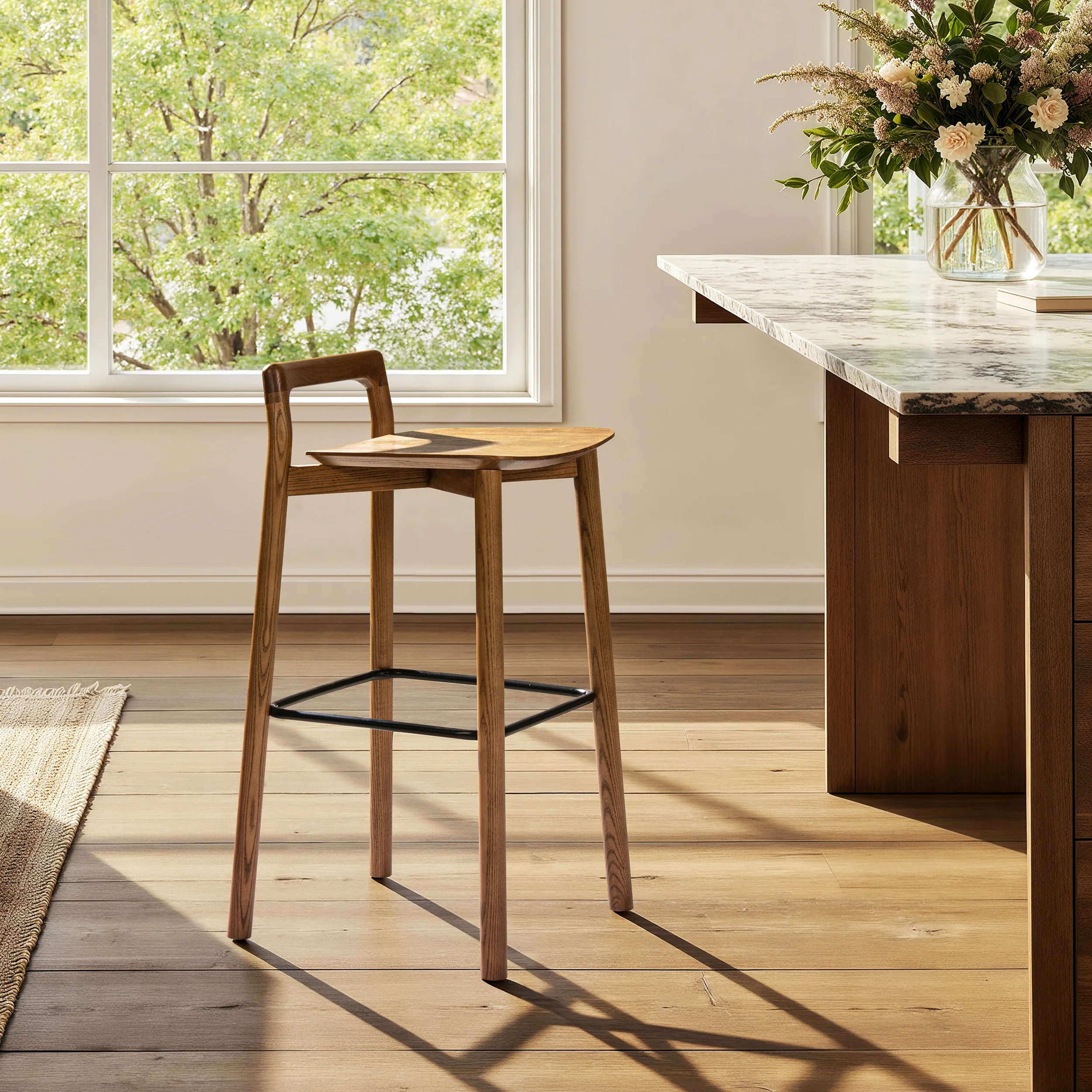 Sven 30" Modern Minimalist Low Back Wood Barstool - Image 4