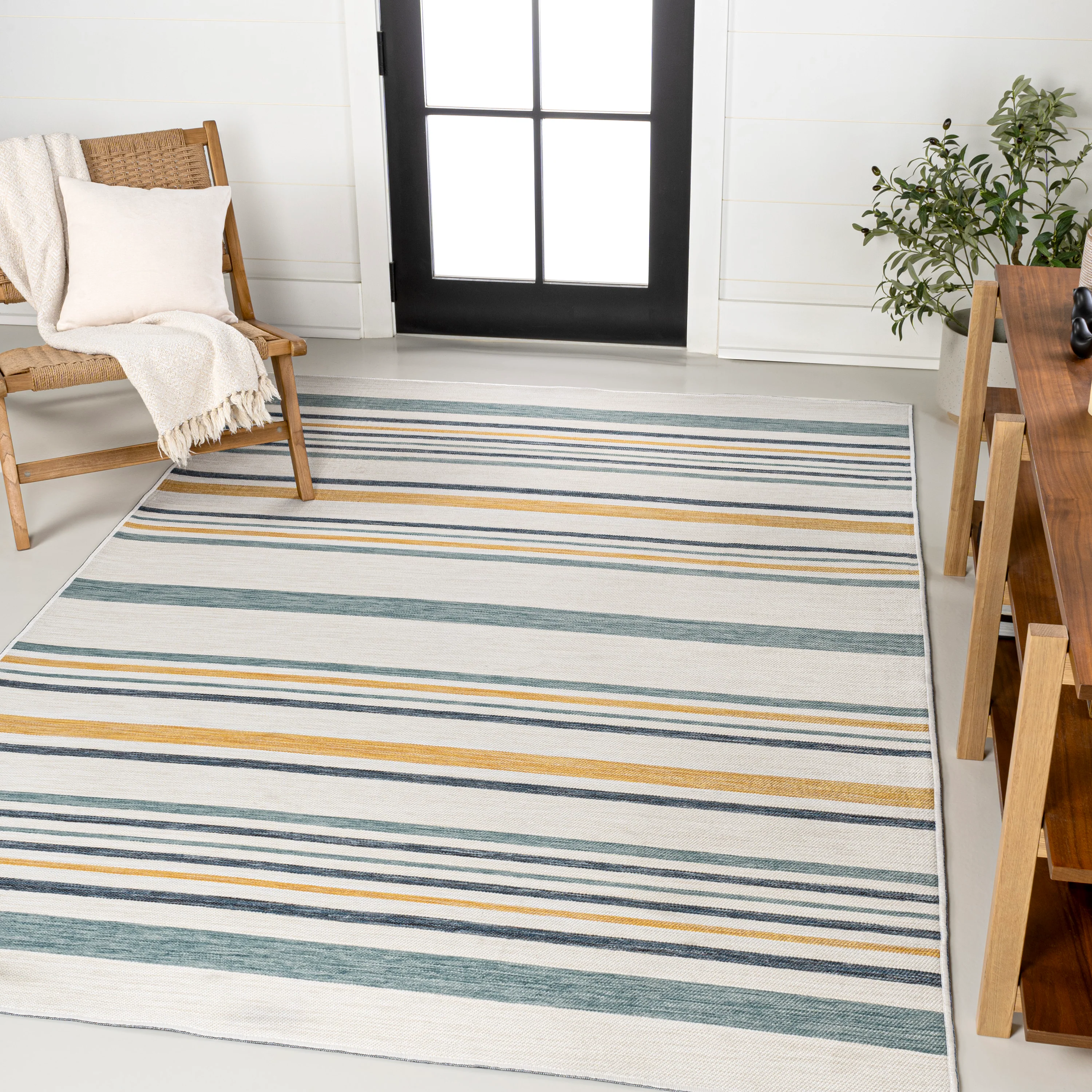 Janus Classic Coastal Ticking Stripe Reversible Machine-Washable Indoor/Outdoor Runner Rug - Image 2