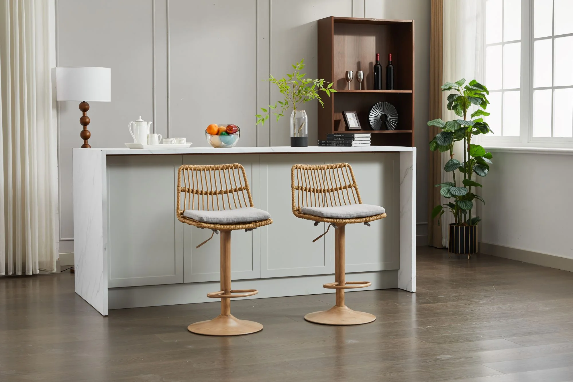 Swivel Counter Height Chair with Wicker Design and Footrest, Set of 2 - Image 8