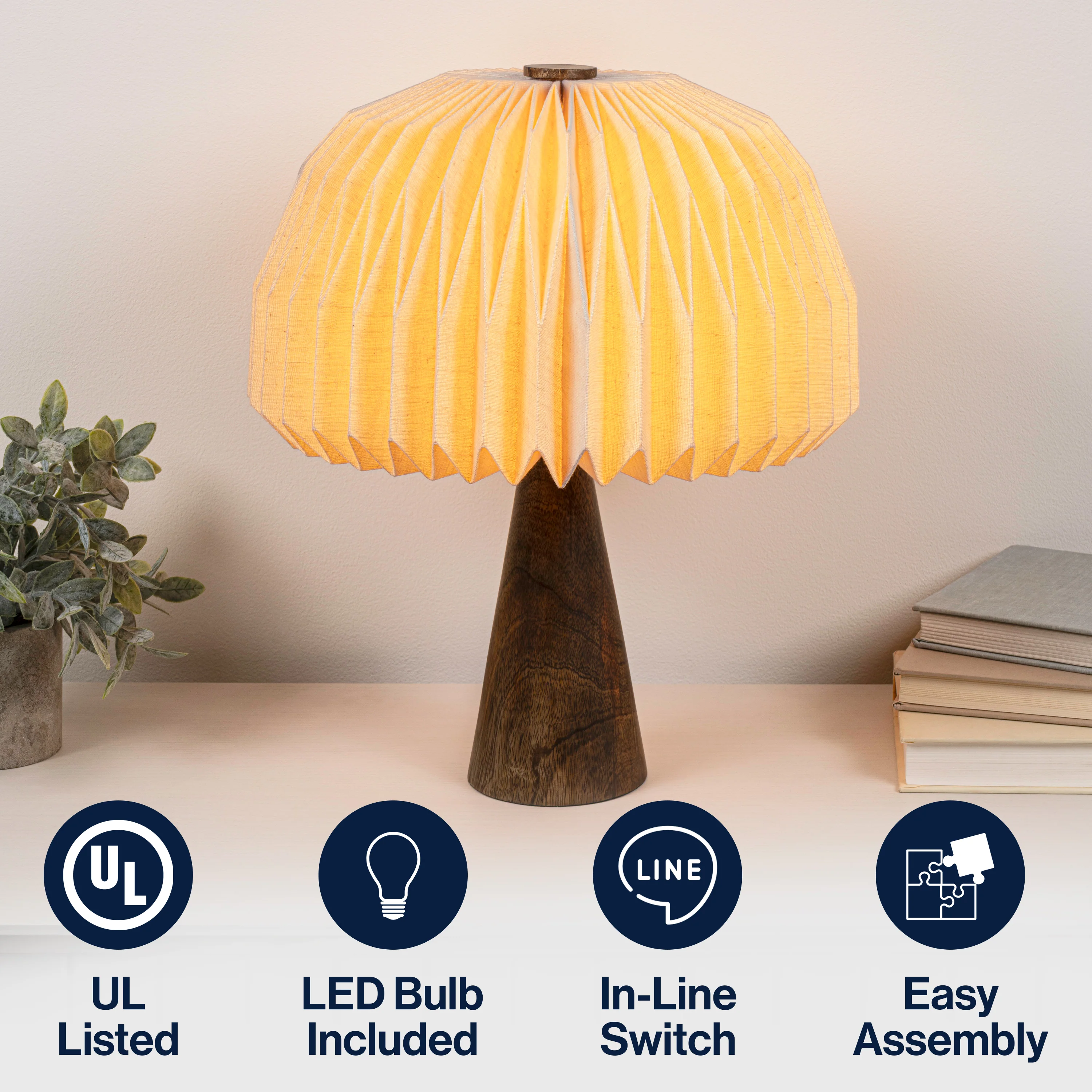 Sylvie 16" Modern Minimalist Paper Pleated Shade Mushroom Accent LED Table Lamp - Image 12
