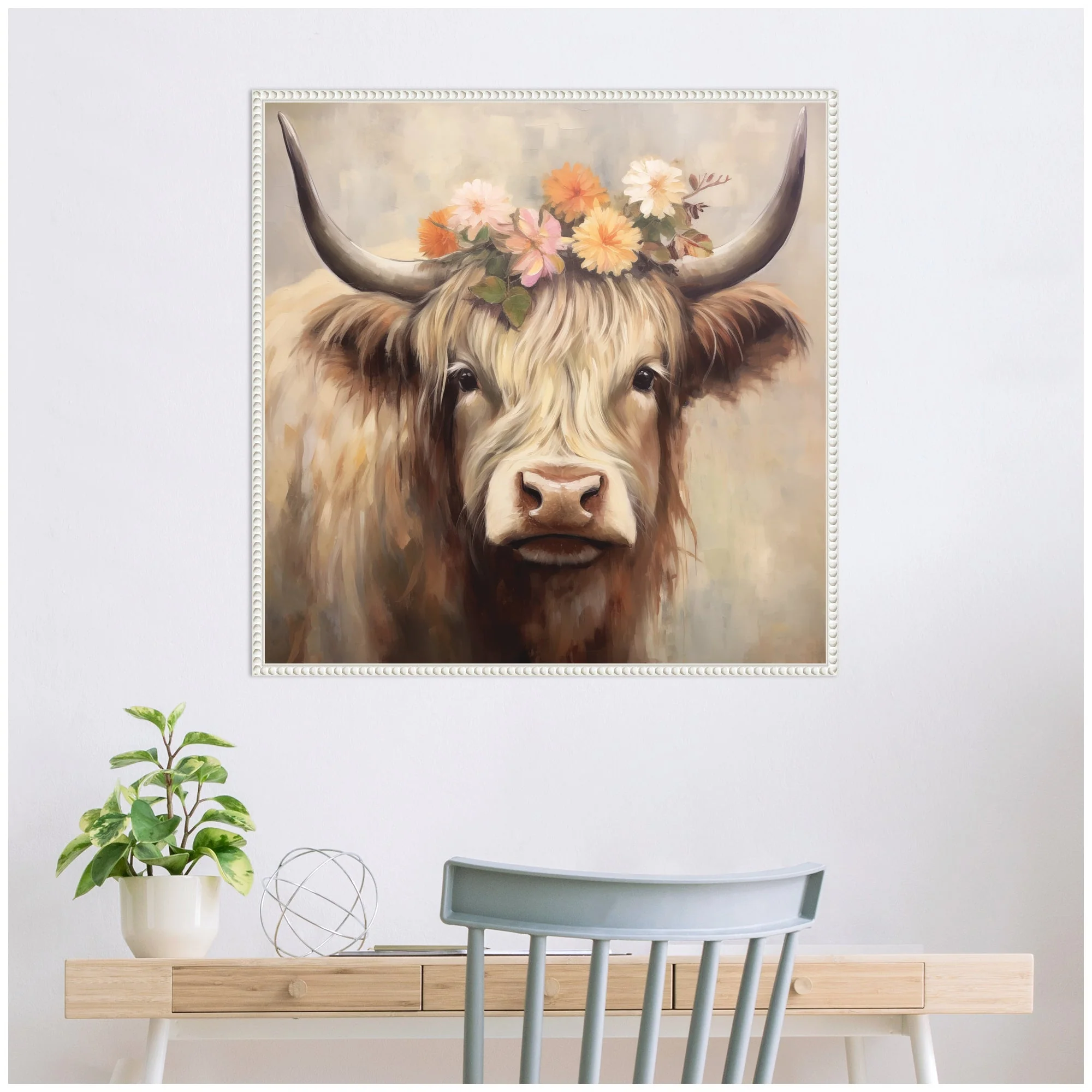 Sylvie Adorable Floral Boho Highland Cow Framed Canvas by The Creative Bunch Studio - Image 25