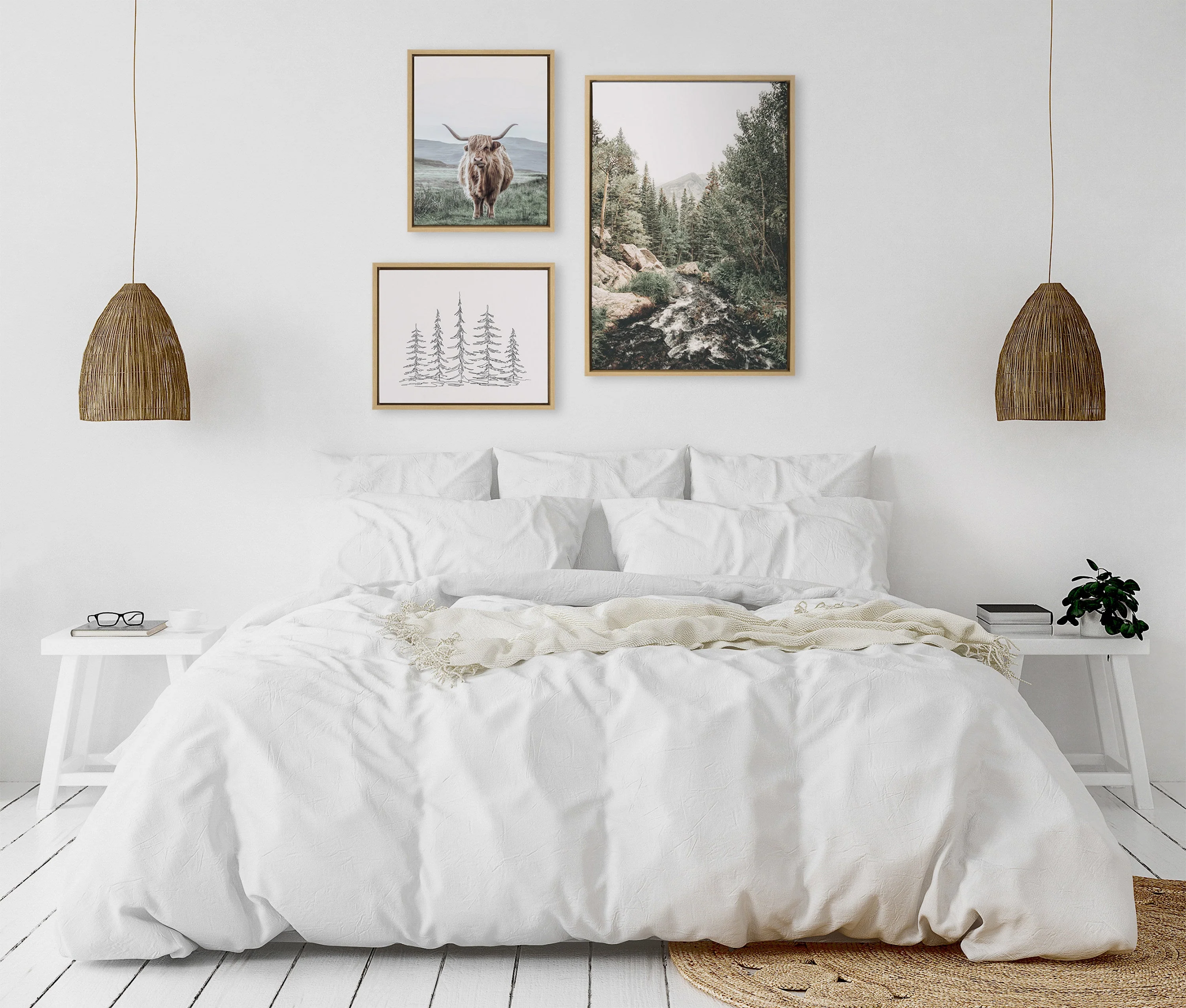 Sylvie Meet Me Here, Highland Cow Muted Mountain Landscape and Minimalist Evergreen Trees Sketch Framed Canvas Set by Various Artists - Image 11