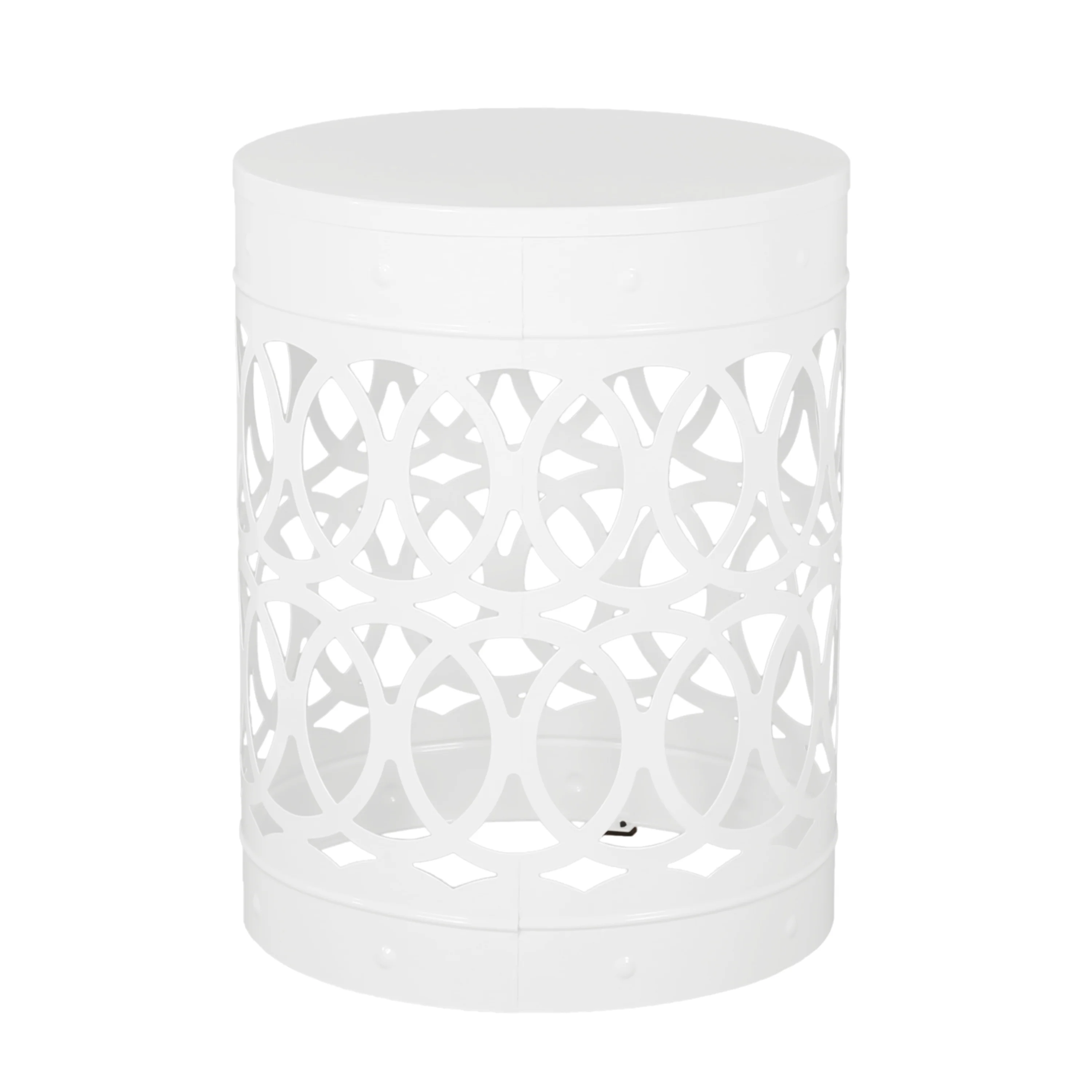 Symmetry White Outdoor Cylindrical End Table with Overlapping Circle Pattern - Image 13