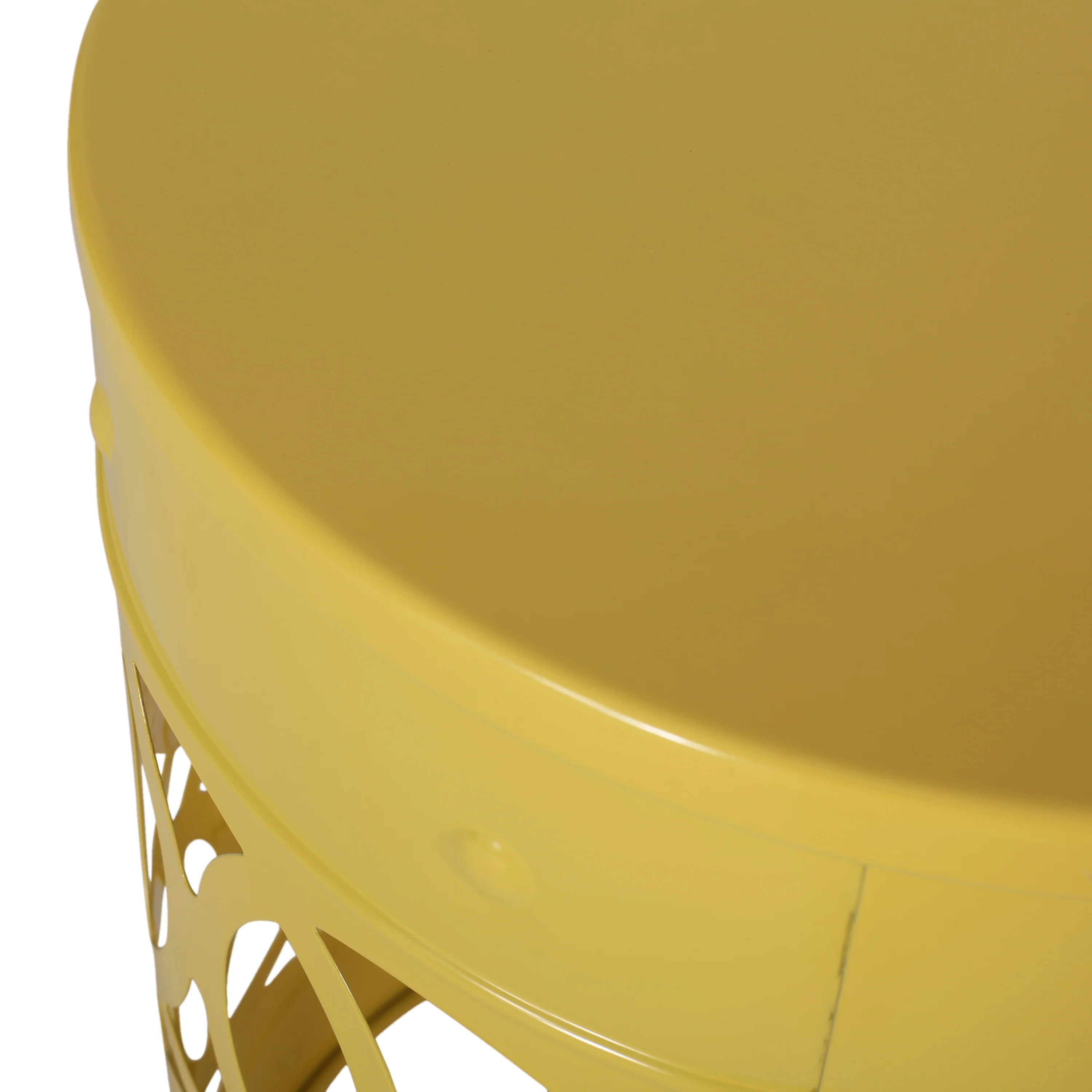 Symmetry Yellow Outdoor Cylindrical End Table with Overlapping Circle Pattern - Image 6
