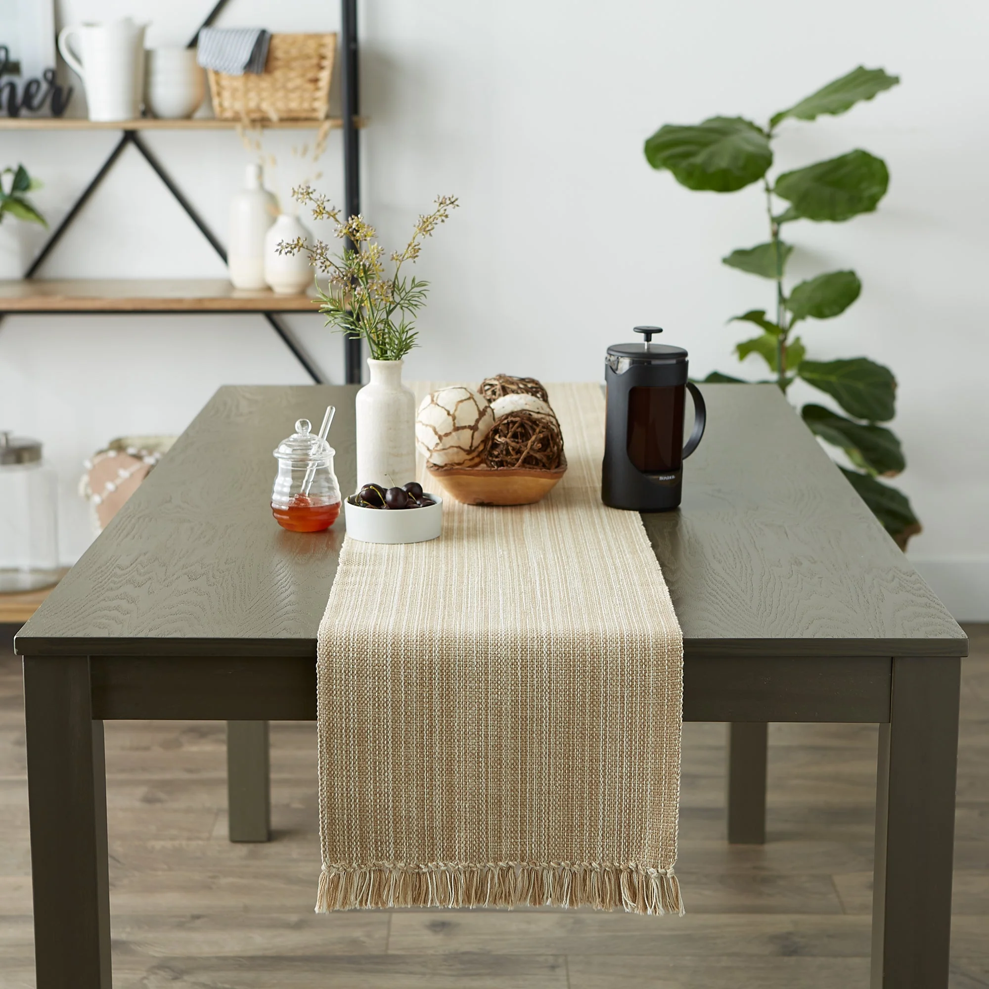 Taupe Variegated Fringe Table Runner 13X108 - Image 4