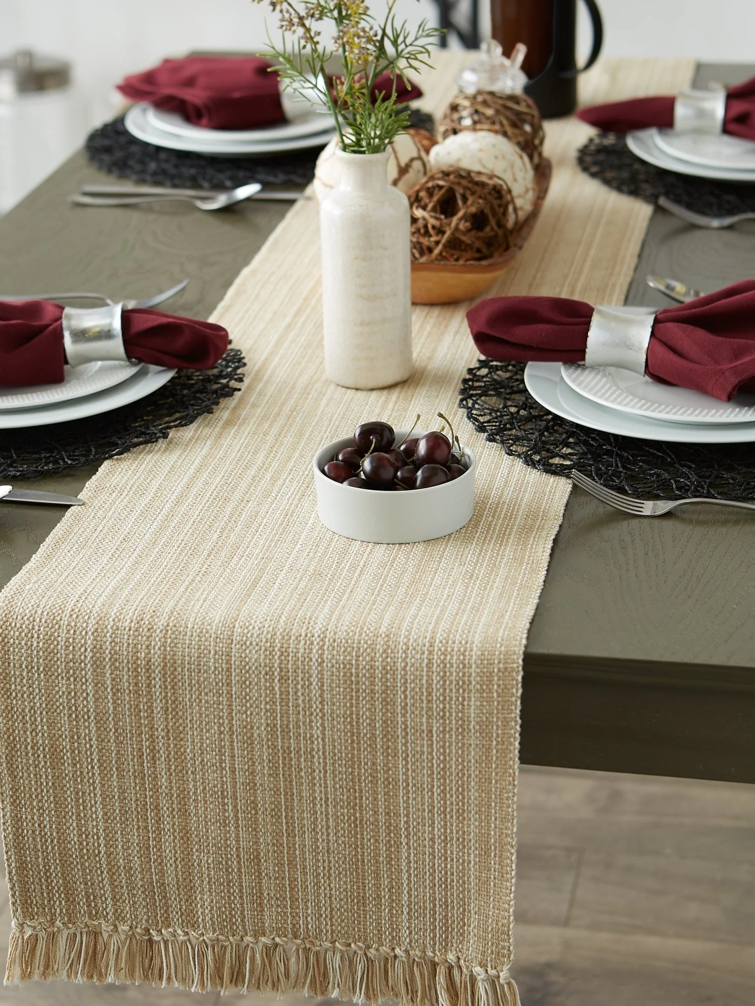Taupe Variegated Fringe Table Runner 13X108 - Image 7