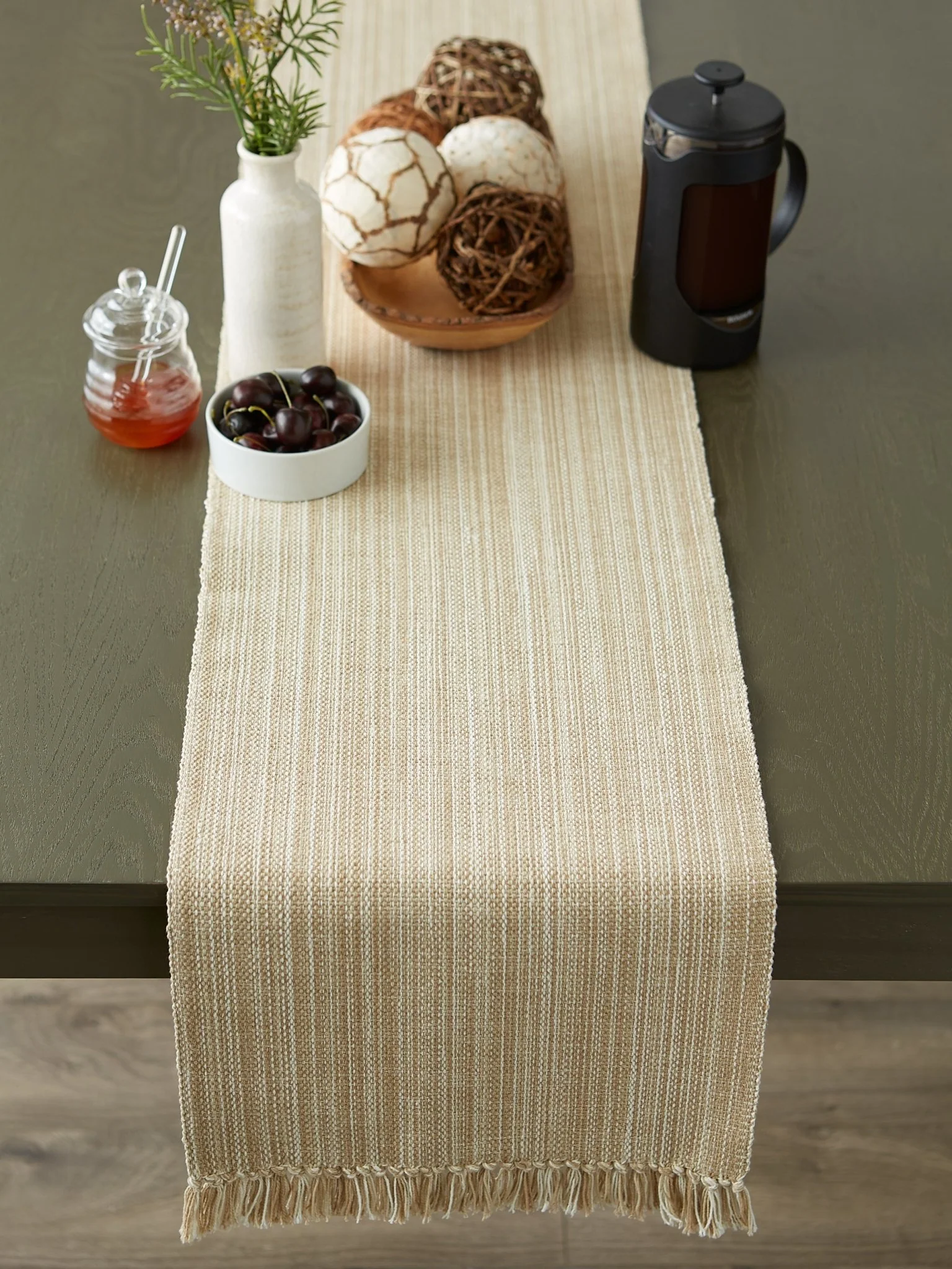Taupe Variegated Fringe Table Runner 13X108 - Image 9