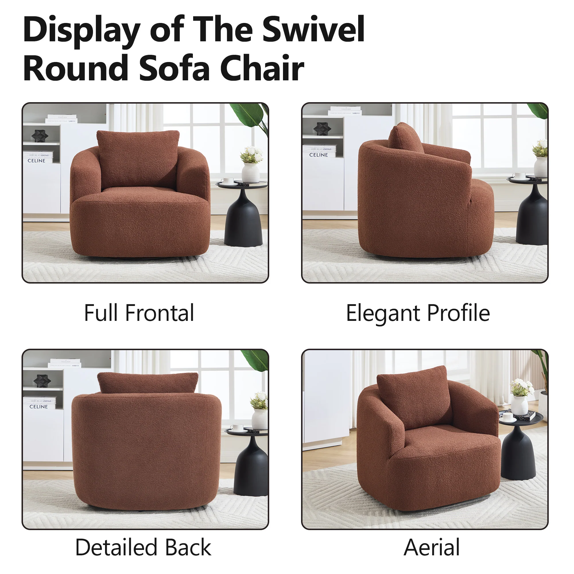 Teddy Fleece 360° Swivel Round Upholstered Comfy Accent Chair With Pillow - Image 19