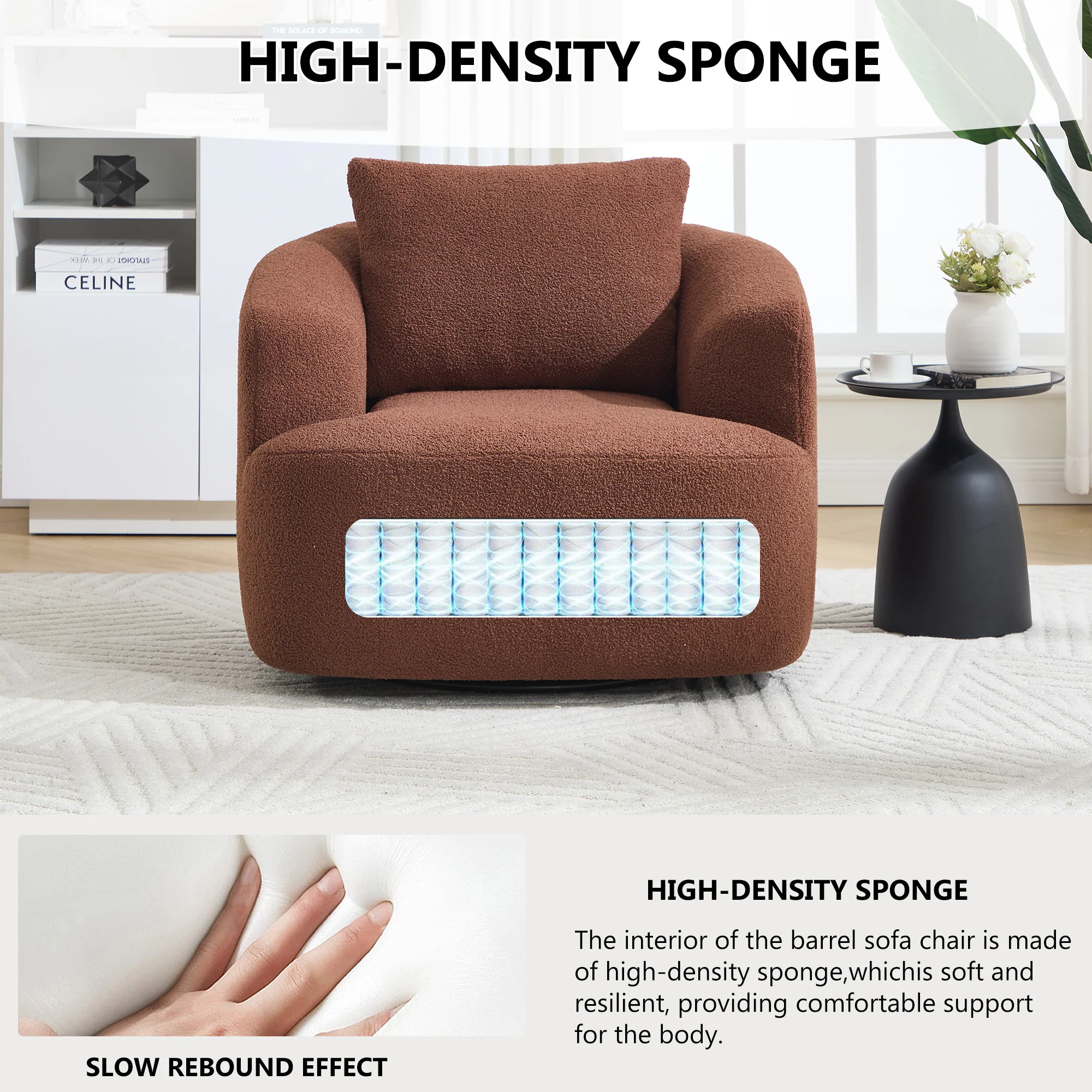 Teddy Fleece 360° Swivel Round Upholstered Comfy Accent Chair With Pillow - Image 23