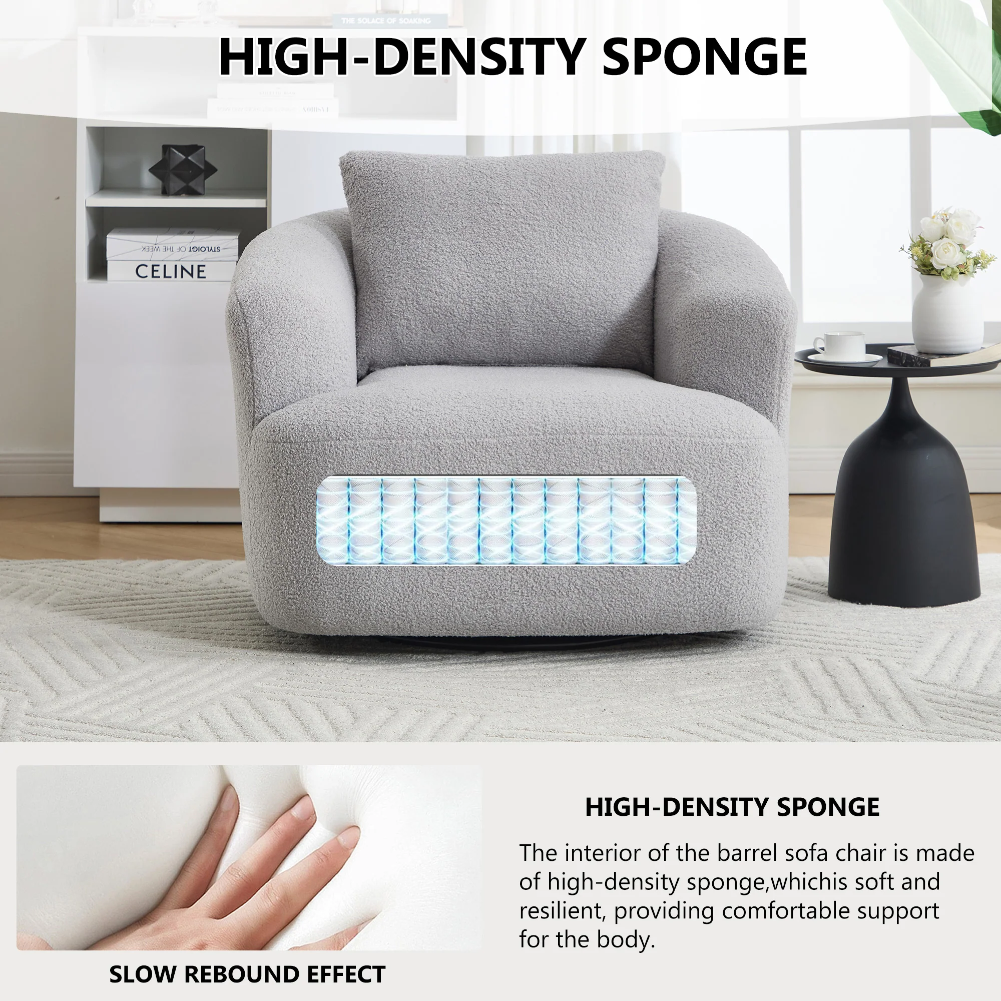 Teddy Fleece 360° Swivel Round Upholstered Comfy Accent Chair With Pillow - Image 69