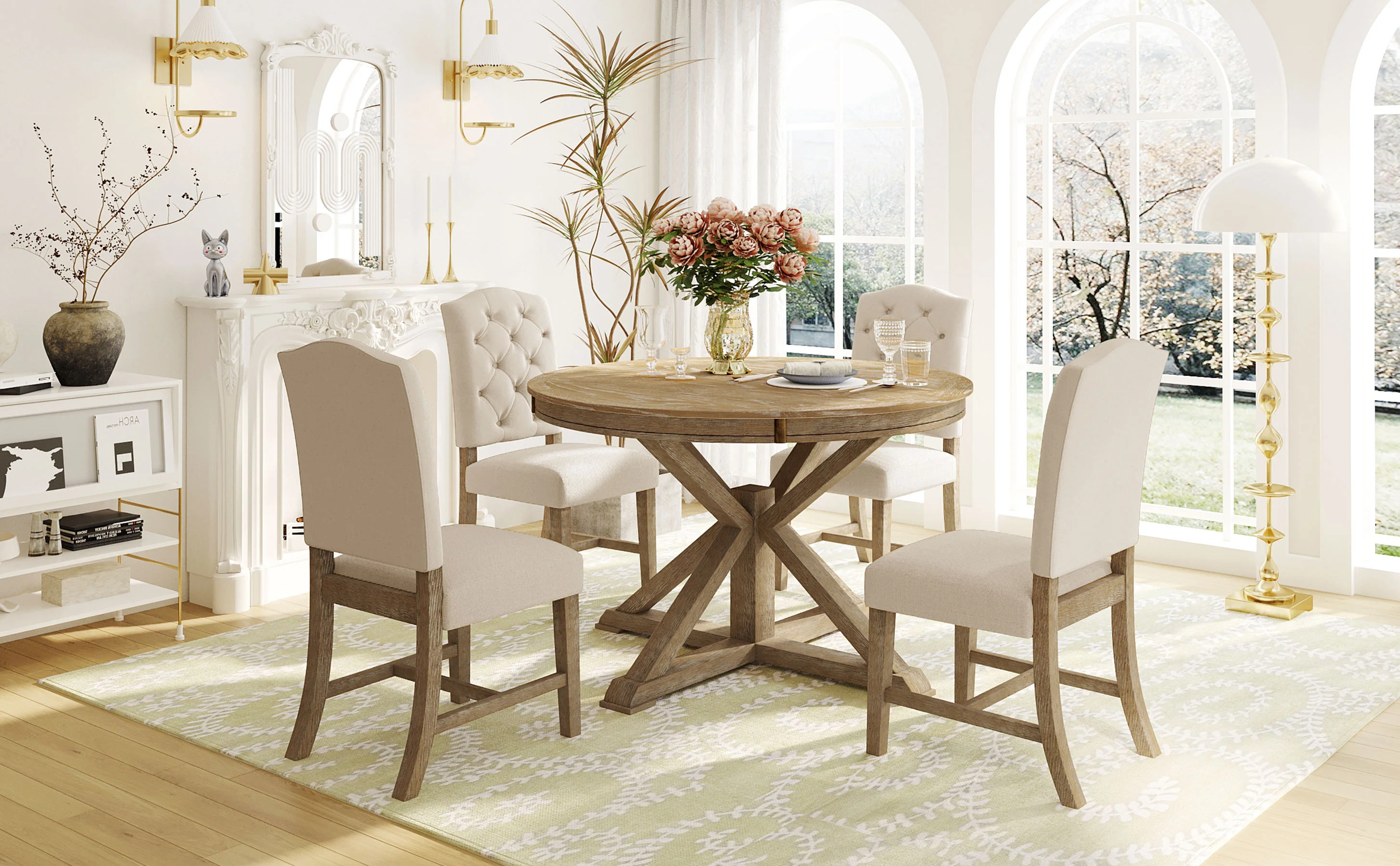 Thistlebrook 5-Piece Dining Table Set with Extendable Table and 4 Upholstered Chairs - Image 18