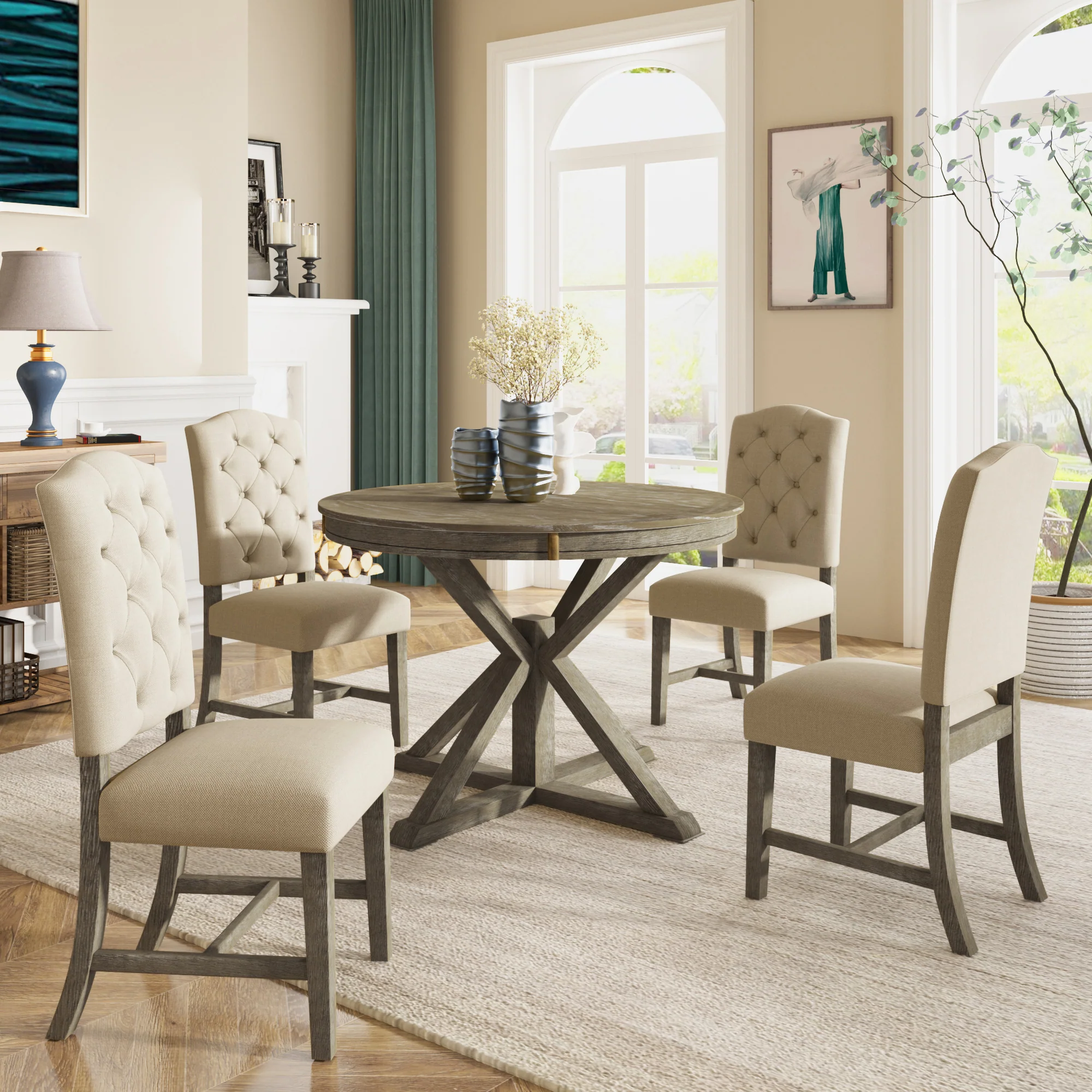 Thistlebrook 5-Piece Dining Table Set with Extendable Table and 4 Upholstered Chairs - Image 6