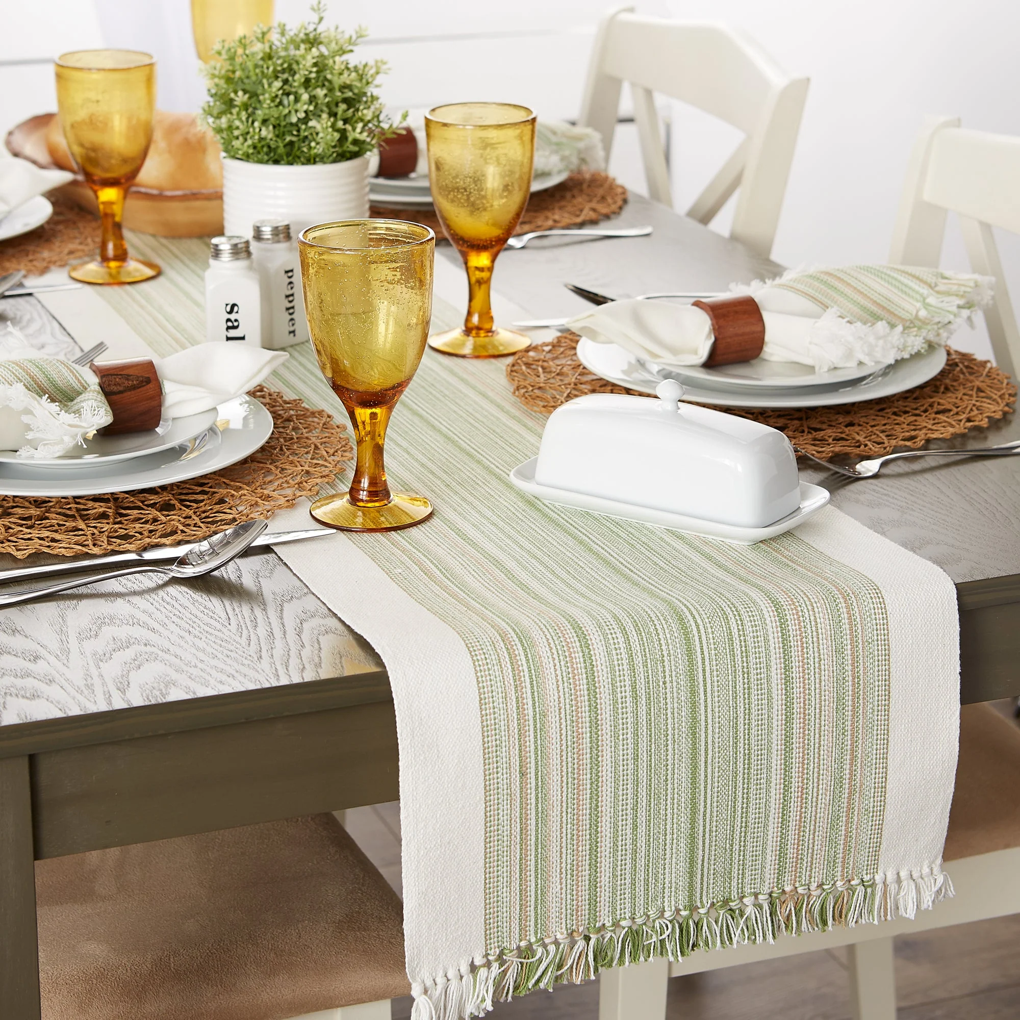 Thyme Striped Fringe Ribbed Table Runner 14X108 - Image 8