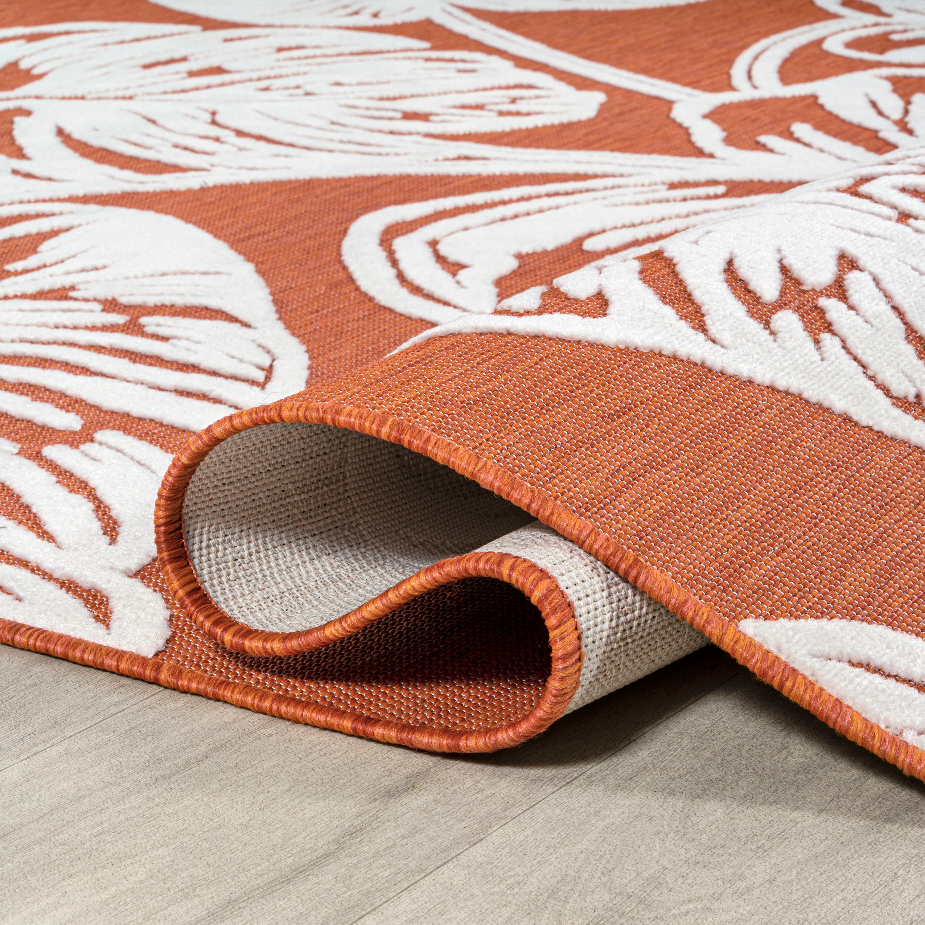 Tobago High-Low Two-Tone Monstera Leaf Indoor/Outdoor Area Rug - Image 35