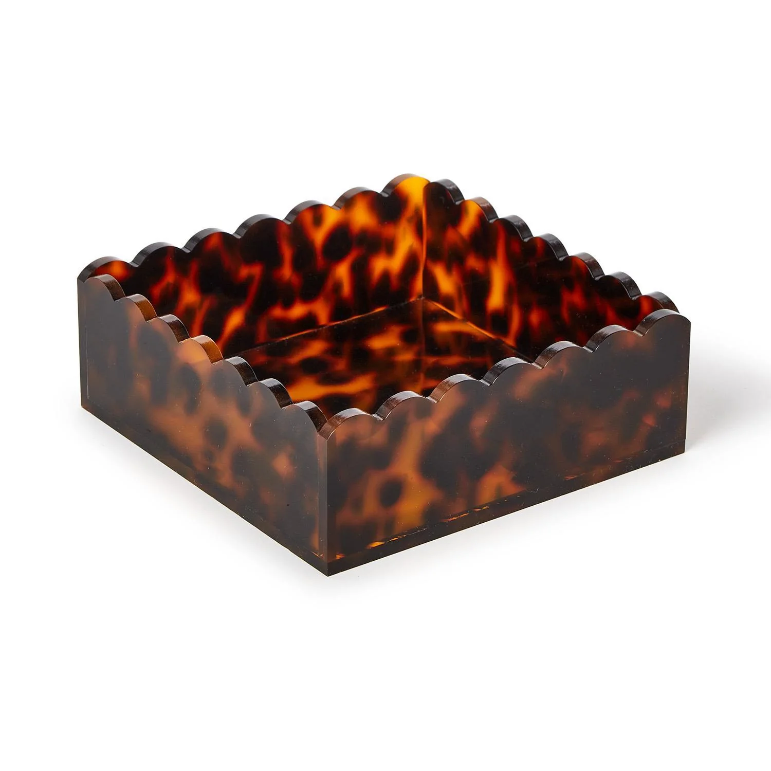 Tortoise Print Scalloped Edge Acrylic Cocktail Napkin Holder - Image 3