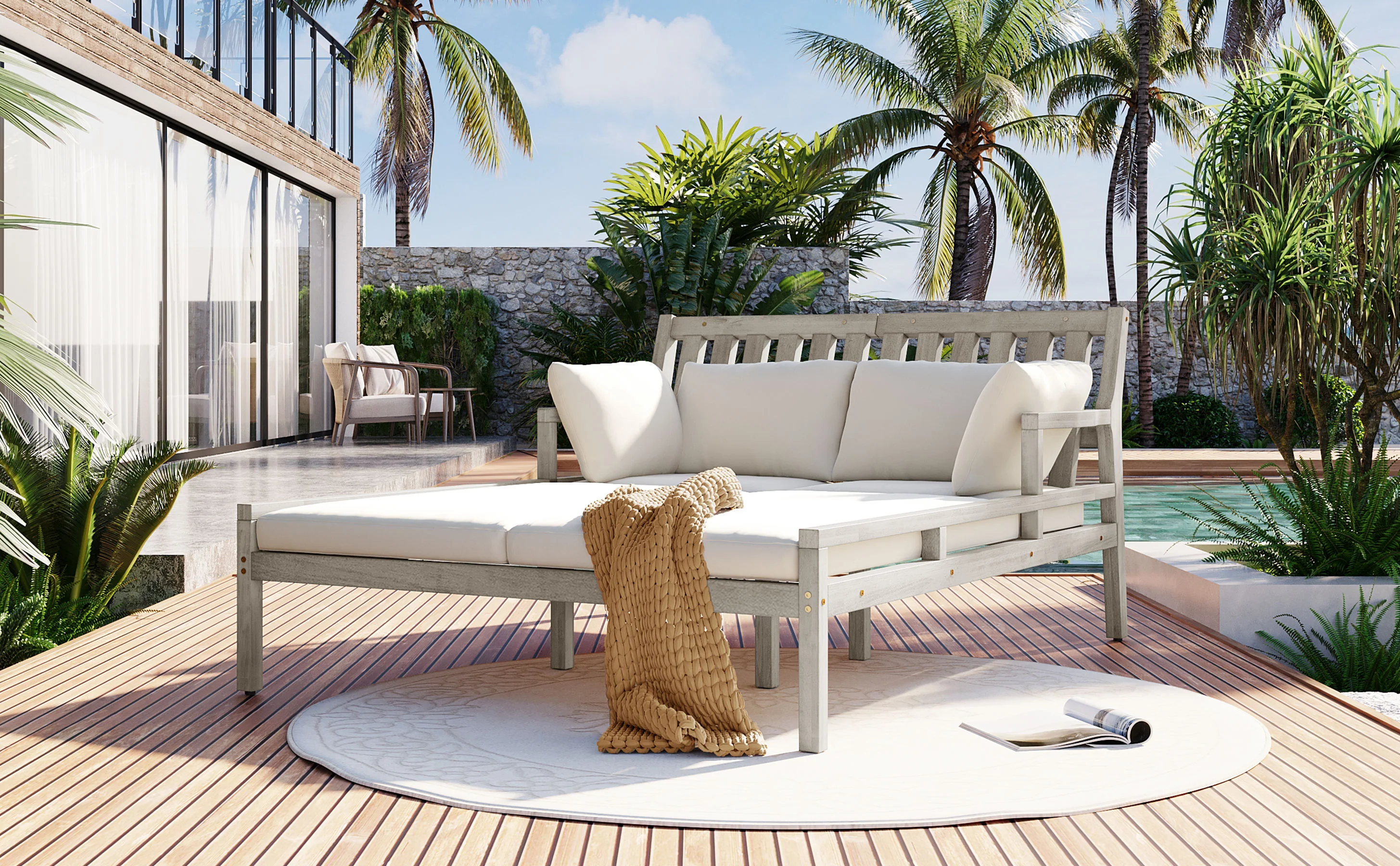 Outdoor Armrest Daybed with Cushions - Image 20